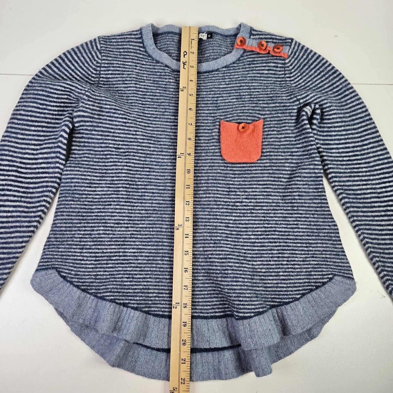 Zaket & Plover Merino Wool Blend Crewneck Blue Striped Sweater Size Medium