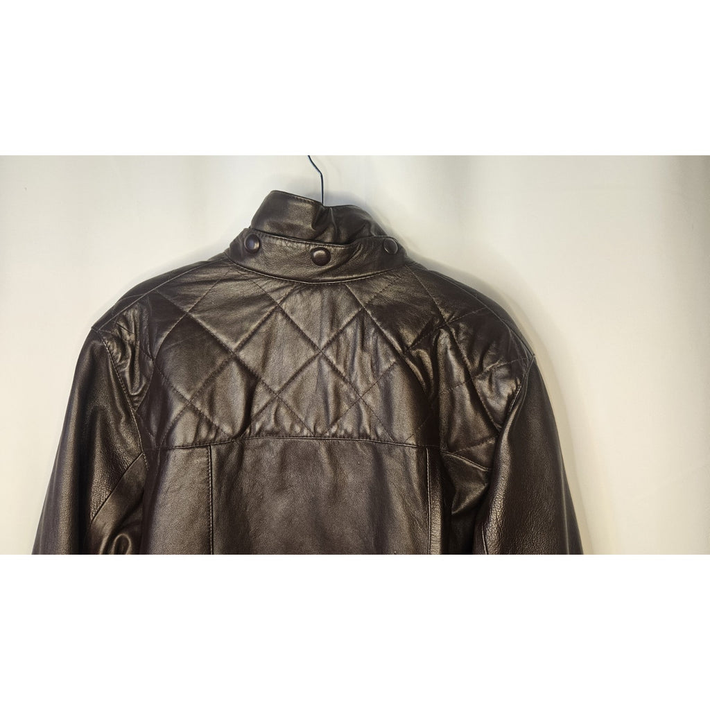 Vintage 80s Leather Jacket Men's Size XL Tall Long Brown Leather Coat Big & Tall