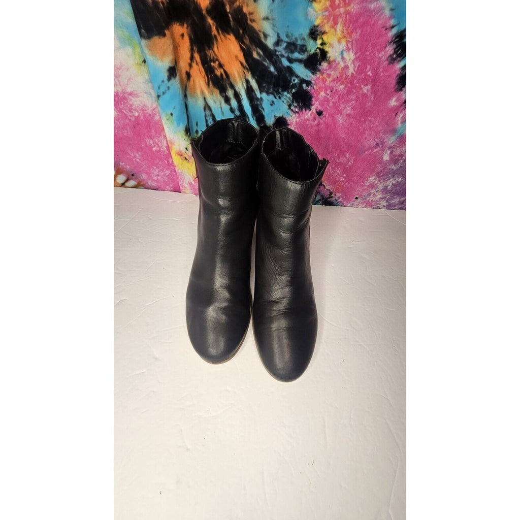 CROWN VINTAGE WOMEN'S BLACK SOFT LEATHER SIDE ZIP HEELED ANKLE BOOTS SIZE 8.5M