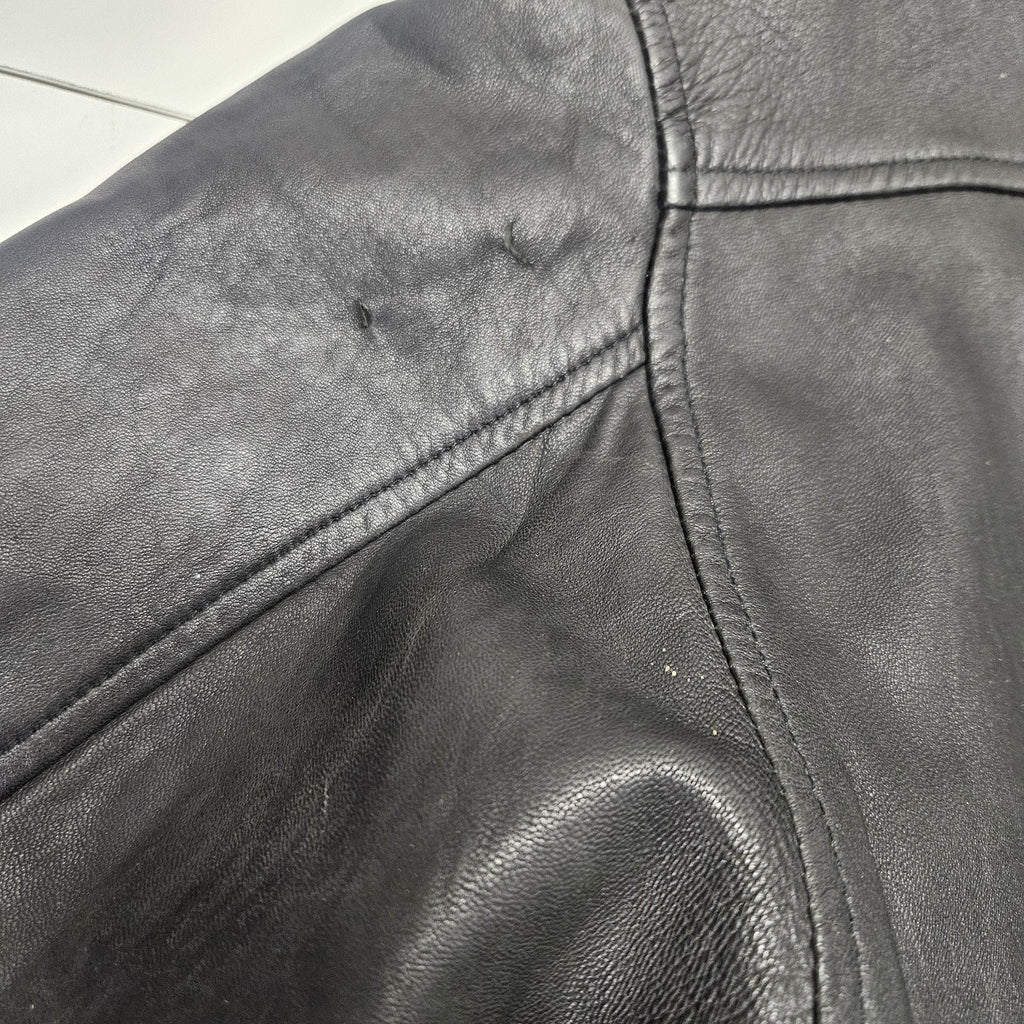 Vintage Tuskany Italian Leather Jacket Black Midi Coat Men's Large