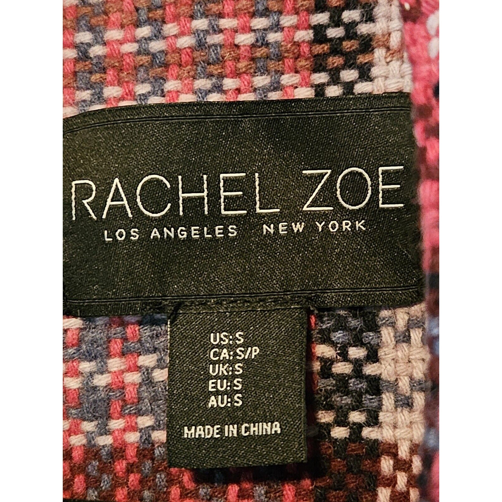 RACHEL ZOE Jacket Plaid Wool Blend Oversized Coat Pink Red Women's Size Small