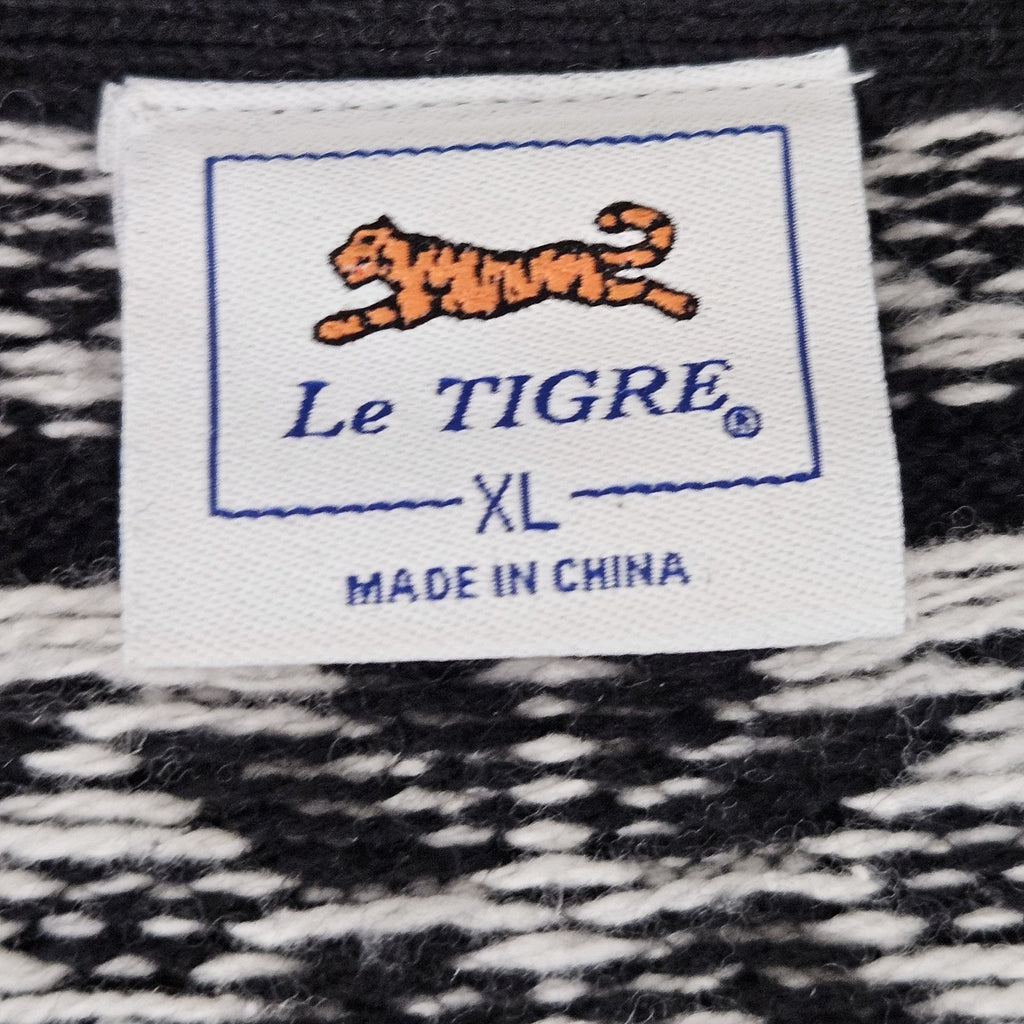VTG Le Tiger Womens XL Pullover Black White Fair Isle Knit Sweater Holiday