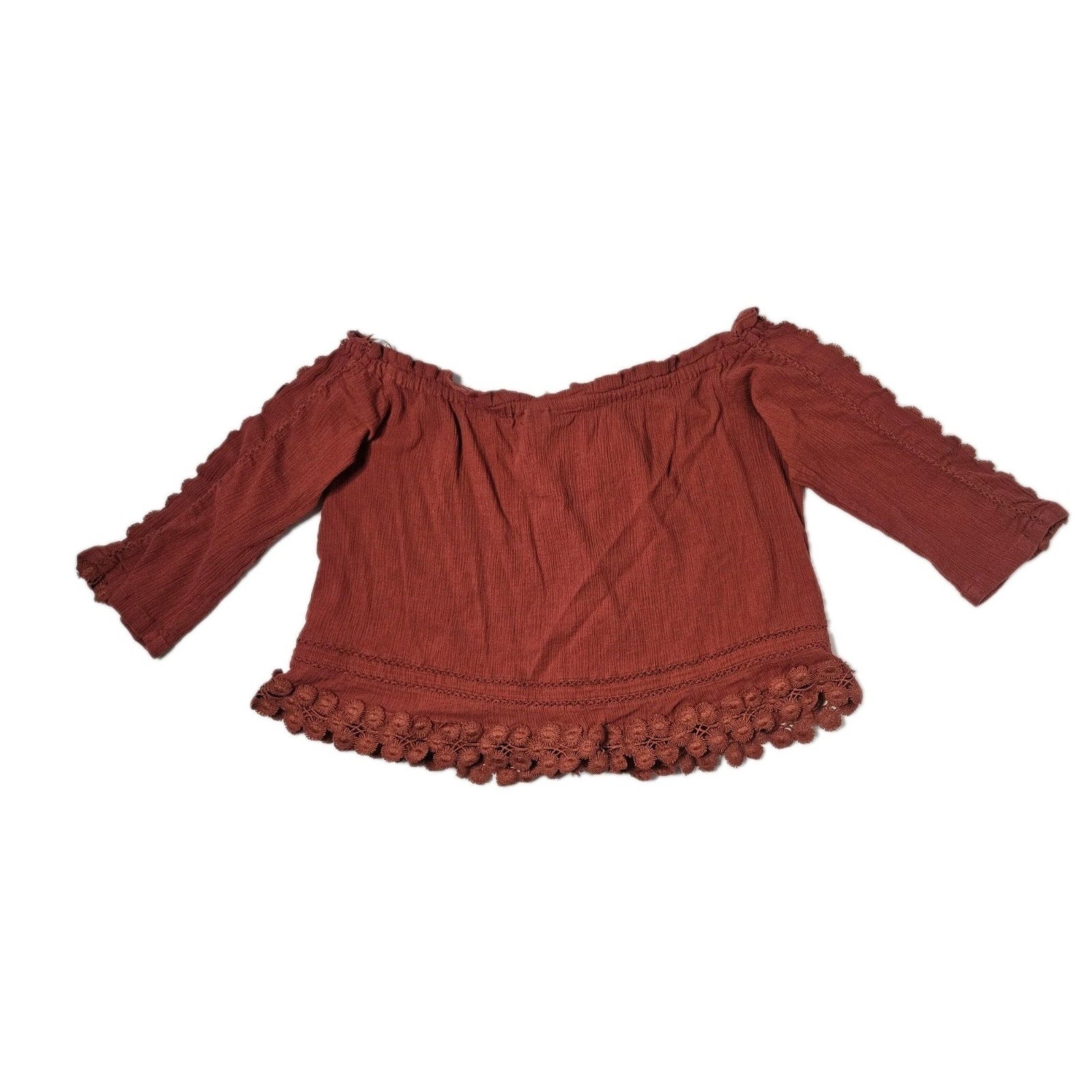 TopShop Off The Shoulder Boho Peasant Top Rust Orange Size US 6 Cropped