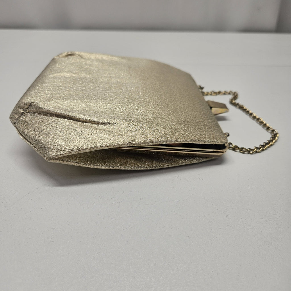Vintage MCM Shiny Gold Metallic Purse Chain Strap Clutch Evening Bag Mod Wedding