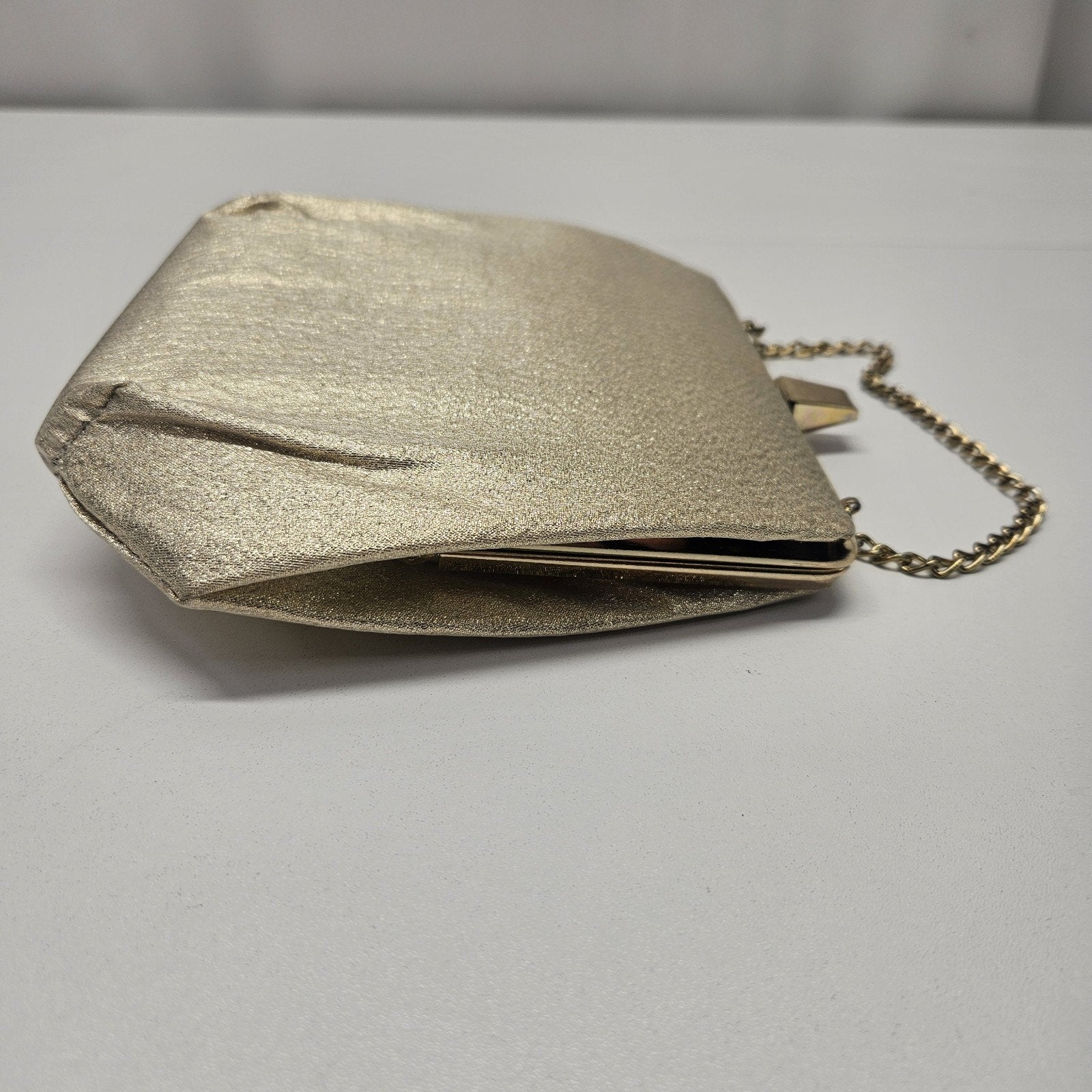 Vintage MCM Shiny Gold Metallic Purse Chain Strap Clutch Evening Bag Mod Wedding