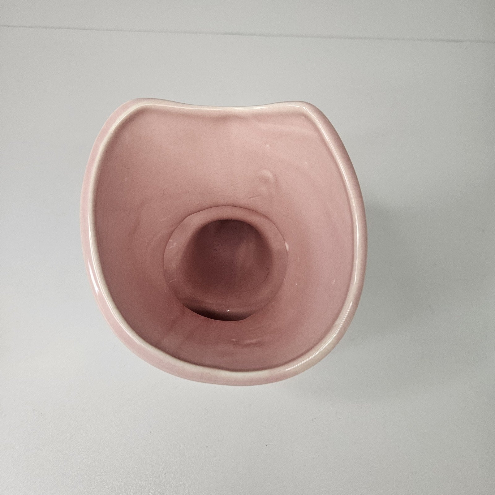 Vintage 50's Pink Pottery Cornucopia Flower Vase Mid-Century Cottage