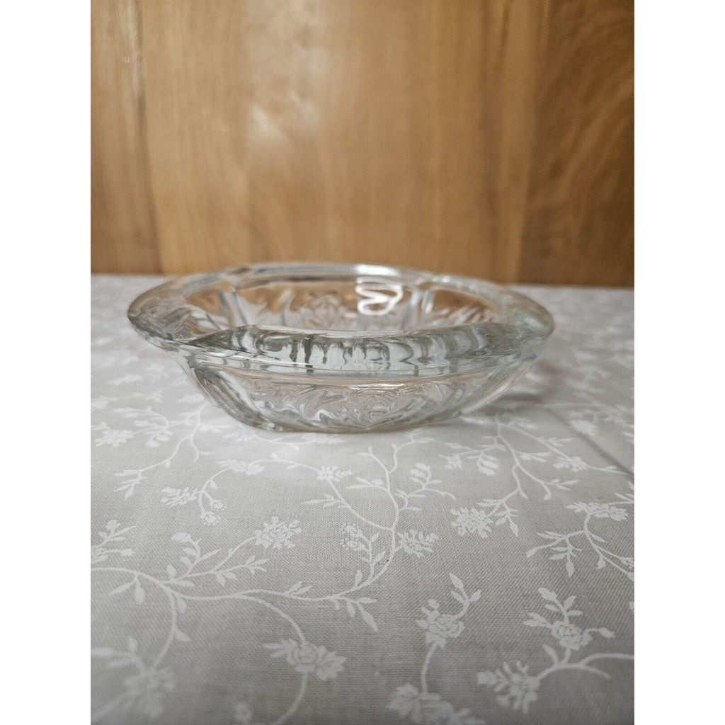Vintage 6" Glass Ashtray KIG Indonesia Pressed Glass Rose Pattern