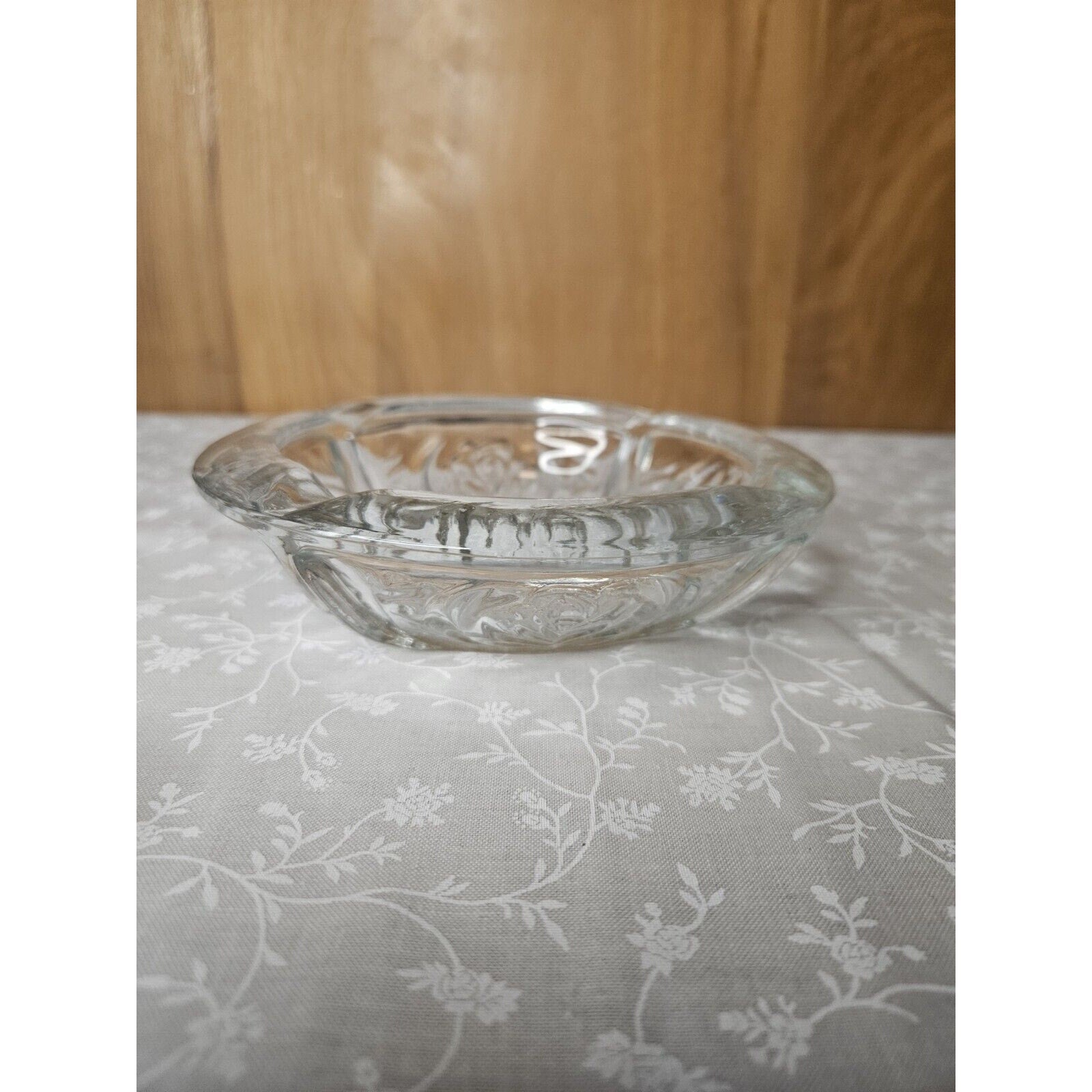 Vintage 6" Glass Ashtray KIG Indonesia Pressed Glass Rose Pattern