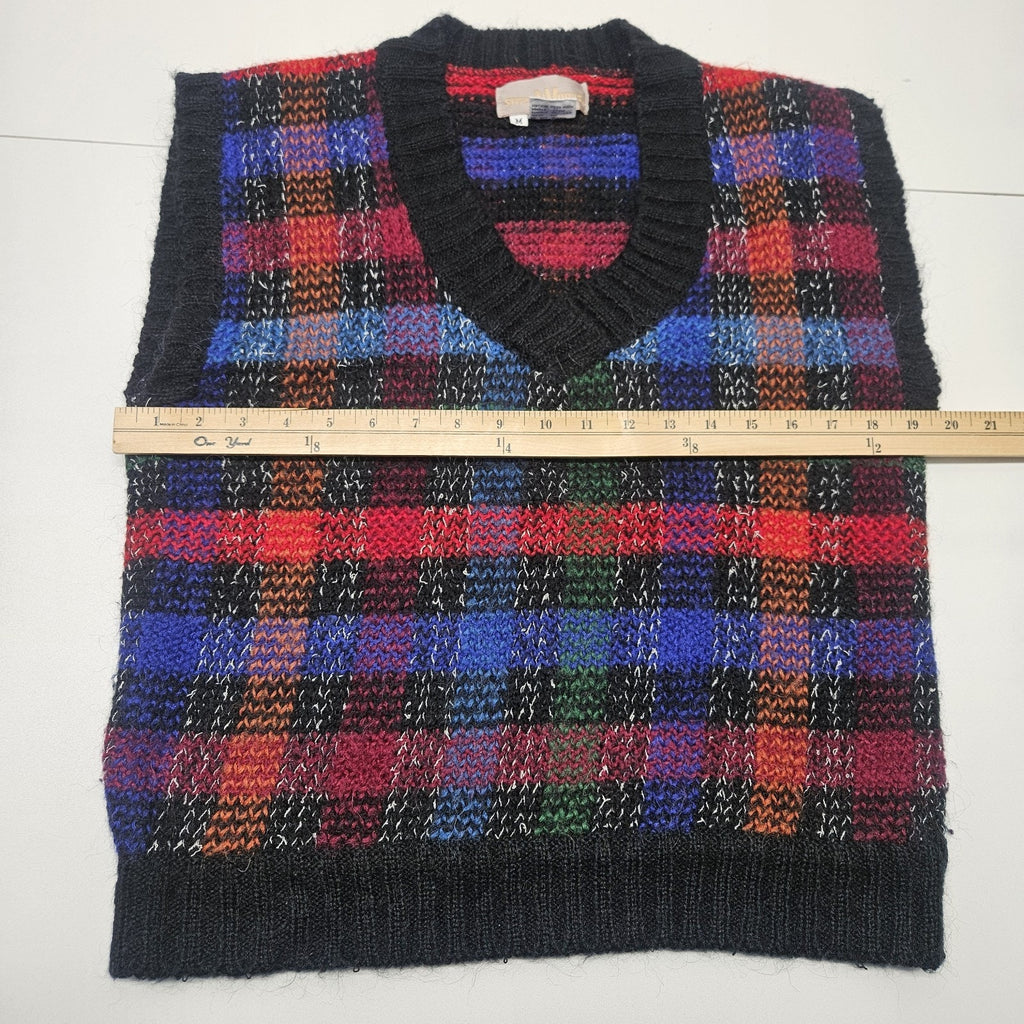 Vtg 80s Colorful Academia Knit Sweater Vest Dark Preppy Size Medium