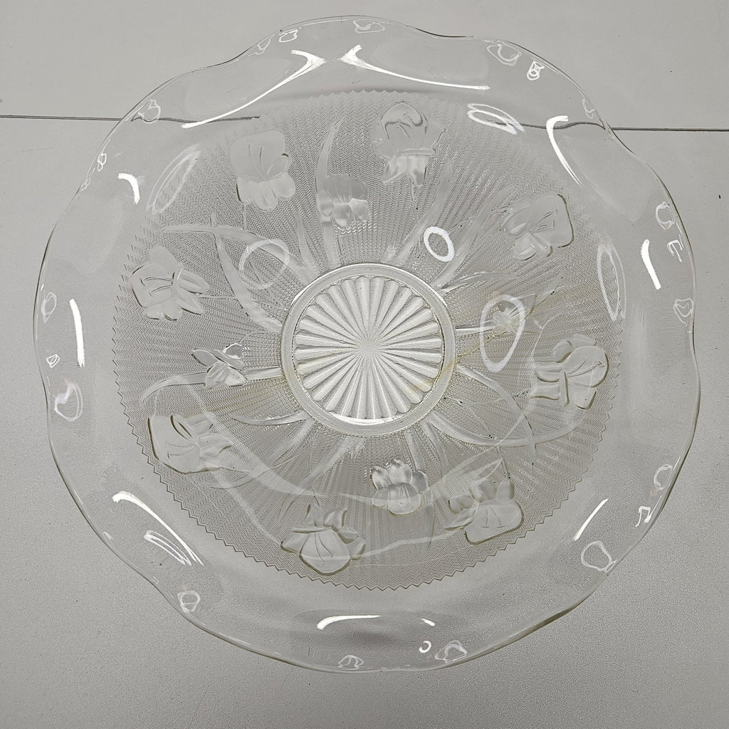 Vintage Iris and Herringbone Jeanette Glass Bowl Fluted Edge Retro Clear Glass