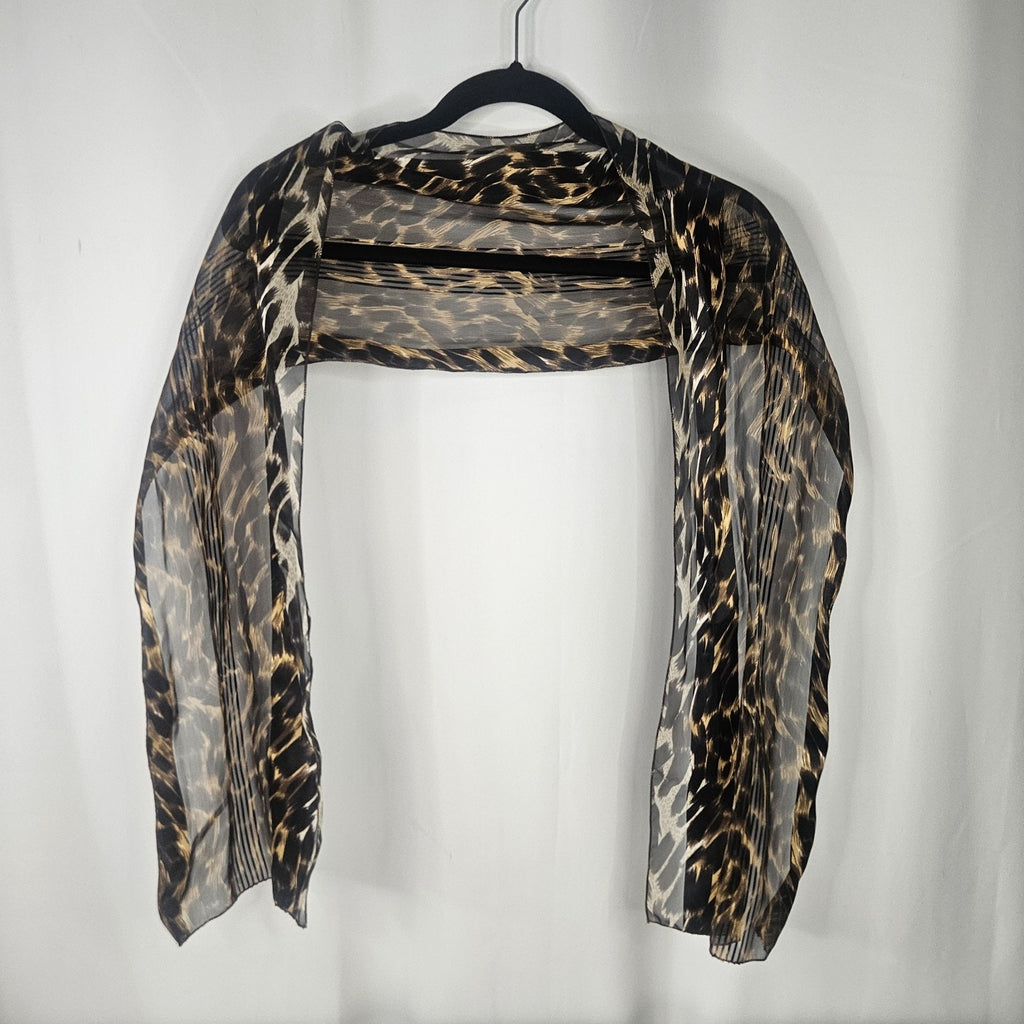 Vintage Semi Sheer Scarf 62” Long Textured Leopard Print Chiffon Made In USA