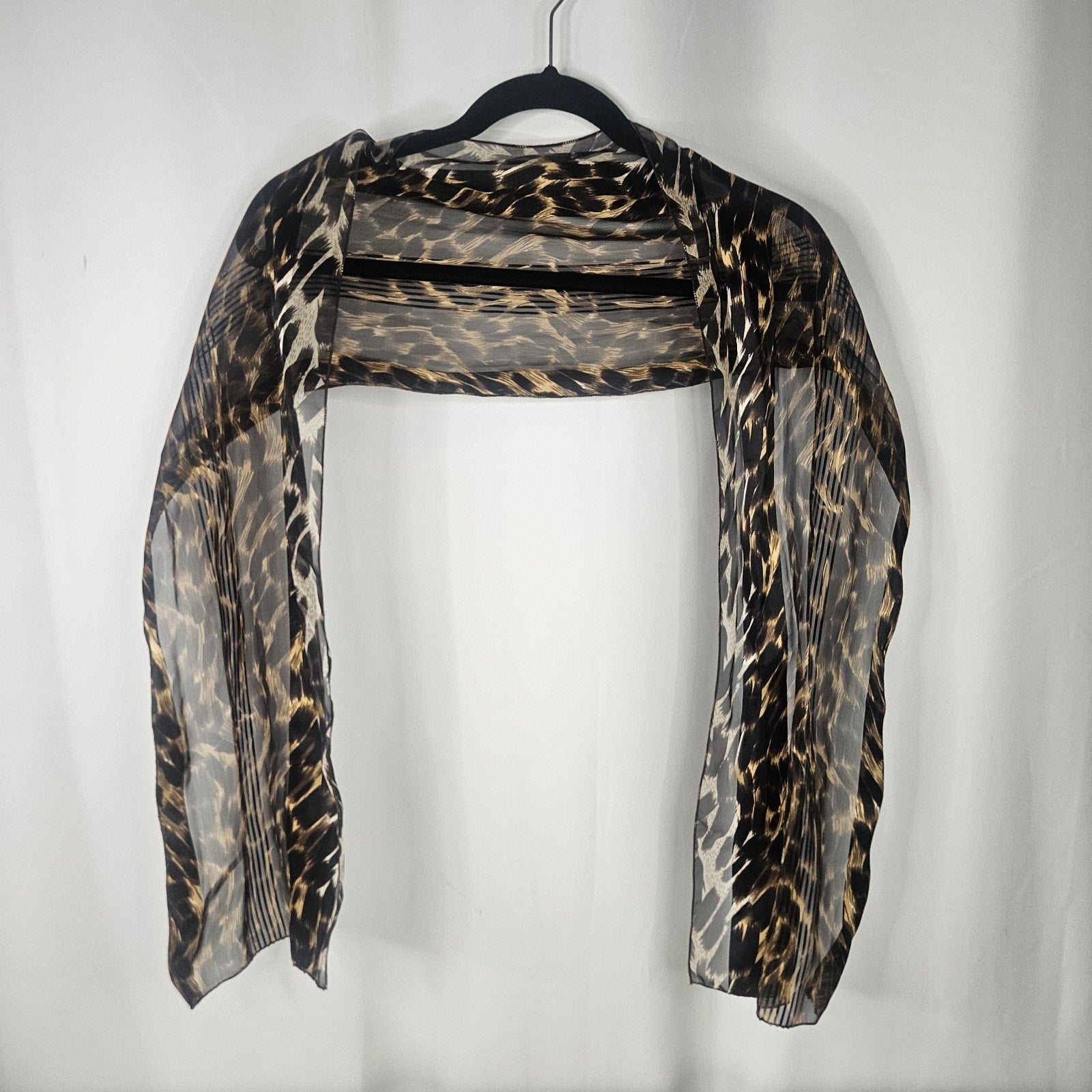 Vintage Semi Sheer Scarf 62” Long Textured Leopard Print Chiffon Made In USA