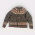 Vintage Y2K 2000s Fair Isle Ski Sweater Cardigan Womens XL Full Zip Green Brown
