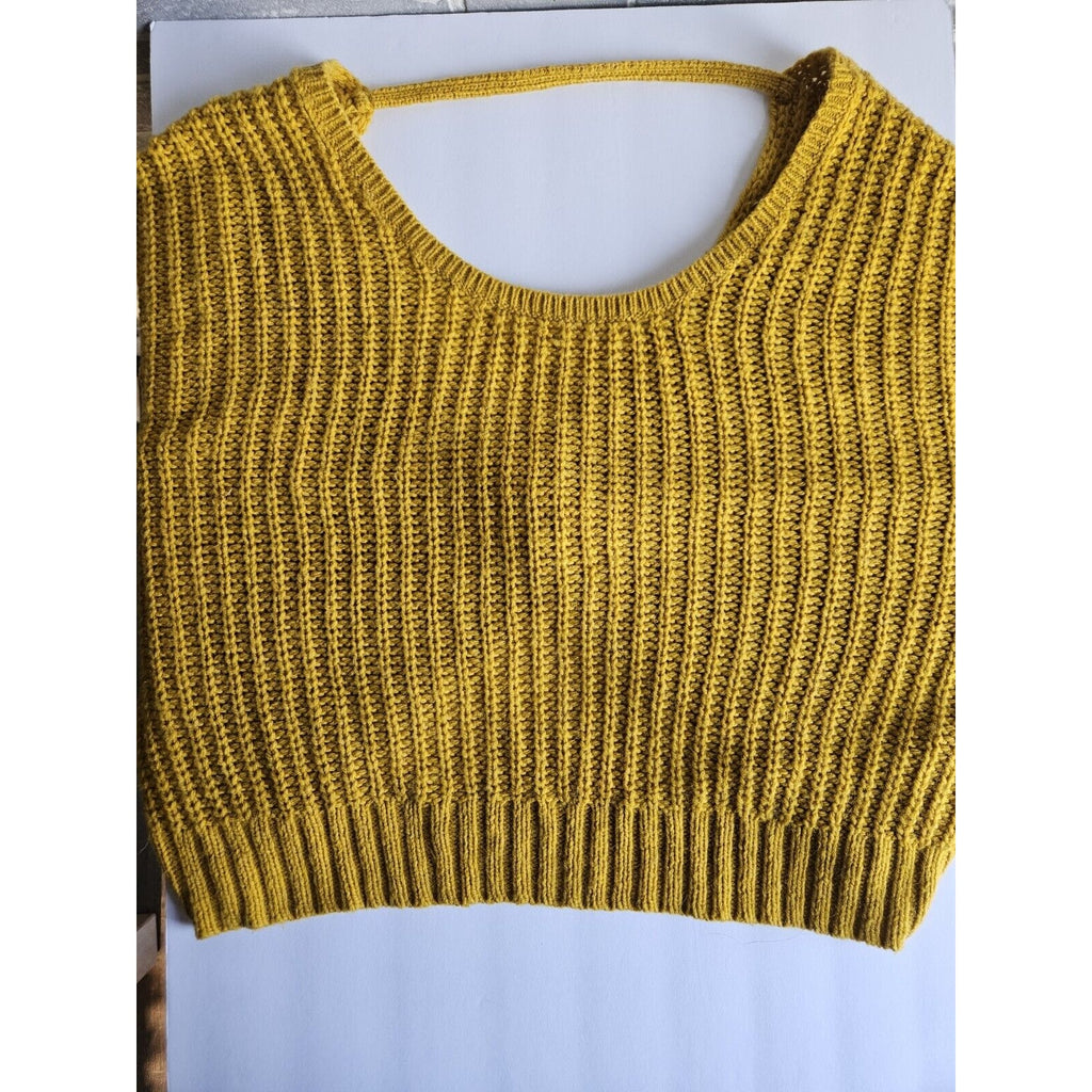 Ruby Moon Chunky Knit Open Back Wool Alpaca Sweater Sz MED Marigold/Mustard
