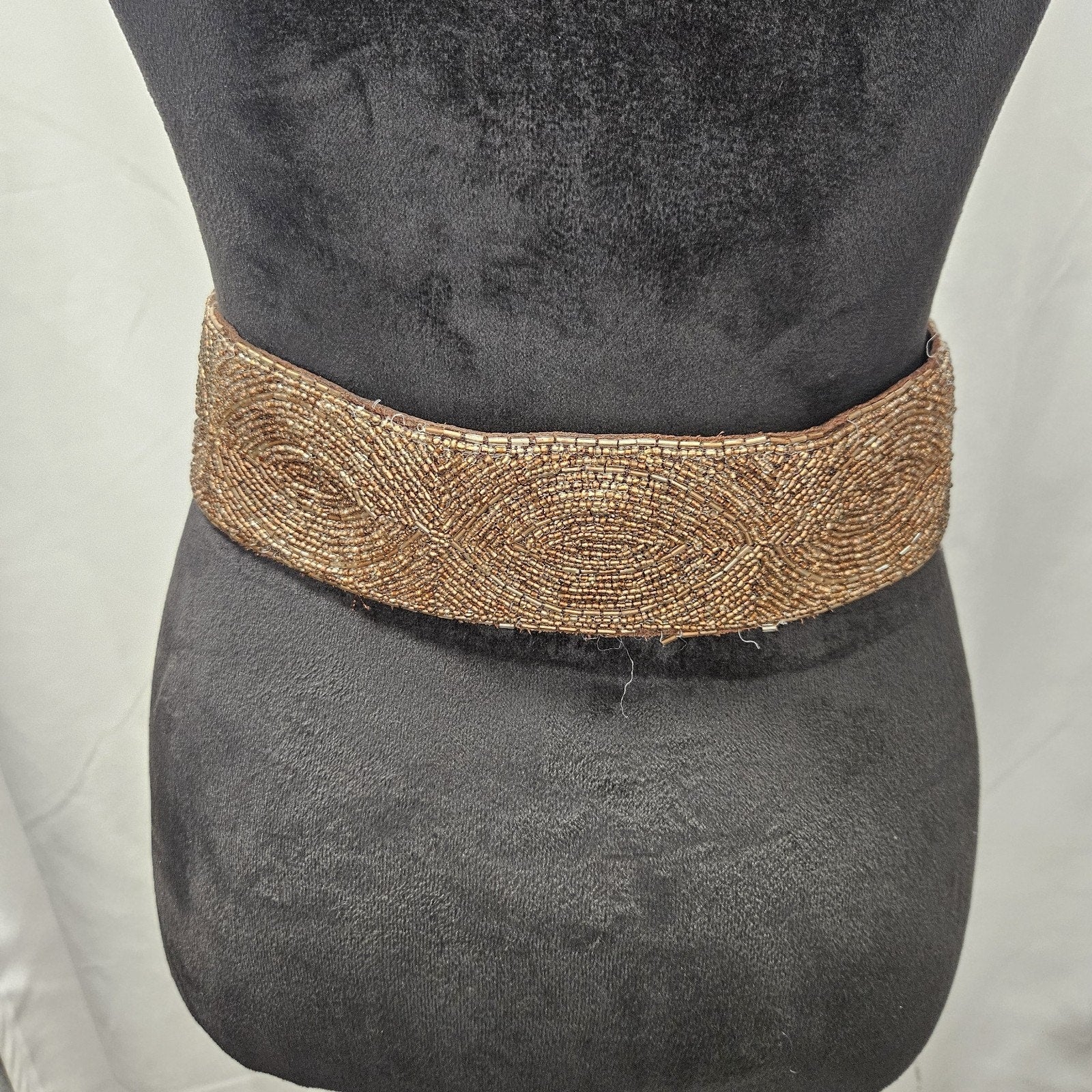 Jasper & Jeera Medium Anthropologie Corset Brown Leather Beaded Boho Belt Size S