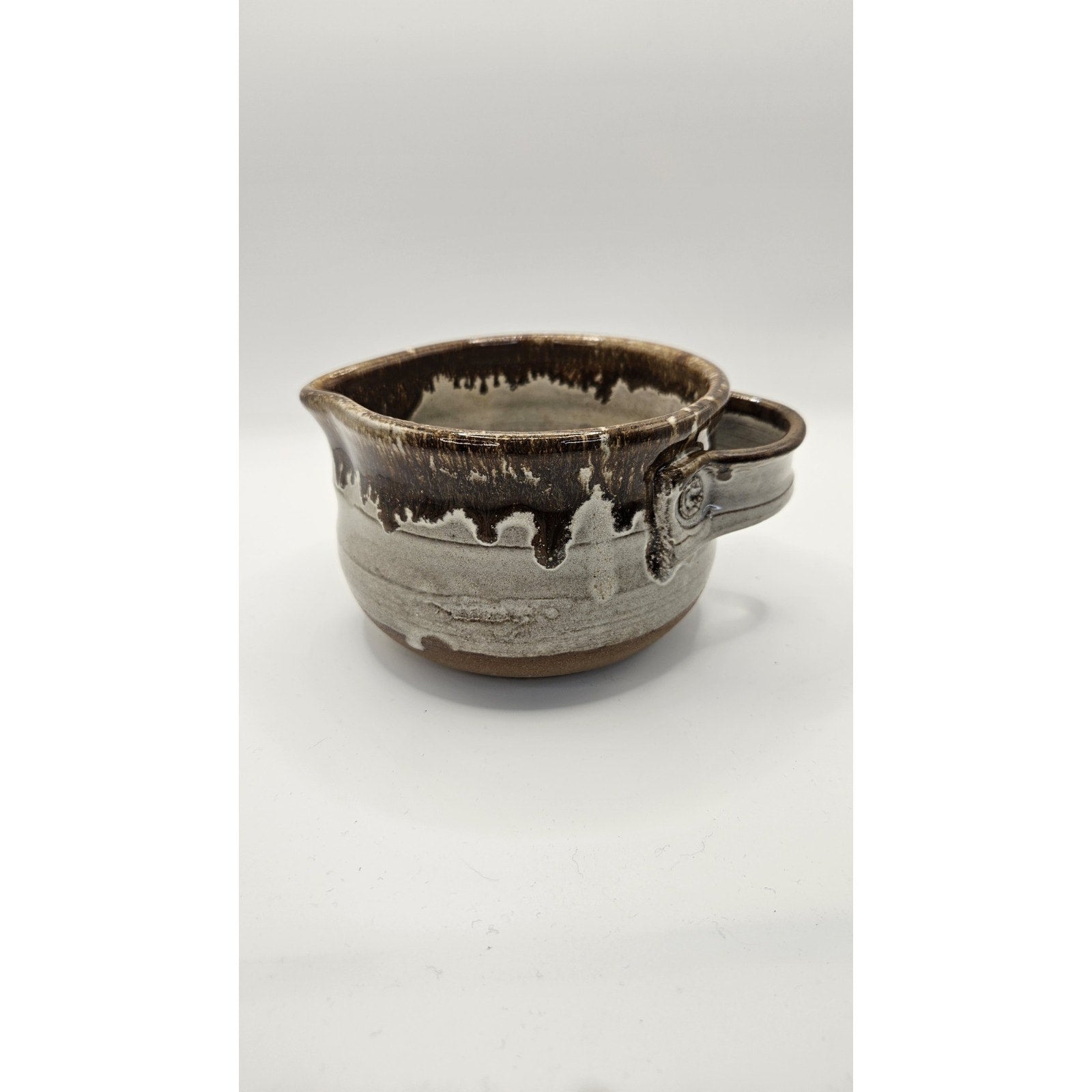 Handmade Studio Pottery Mug Pitcher Brown Glazed Pottery Signed 3.5"