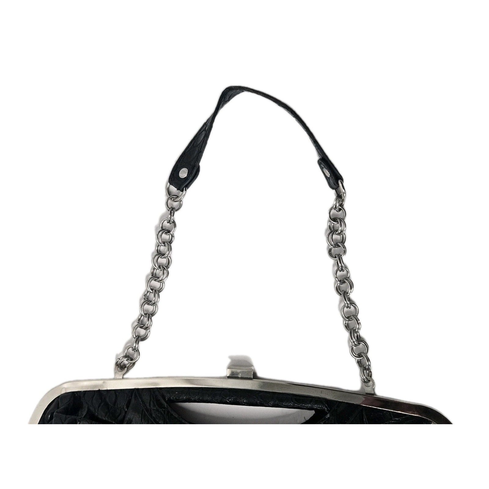Aphorism Black Clutch Purse Faux Leather Crocodile Design Chain Strap