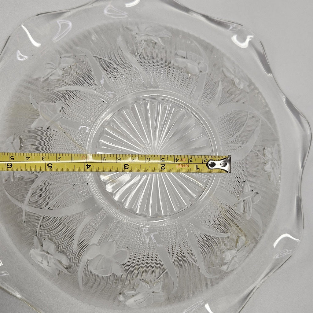 Vintage Iris and Herringbone Jeanette Glass Bowl Fluted Edge Retro Clear Glass