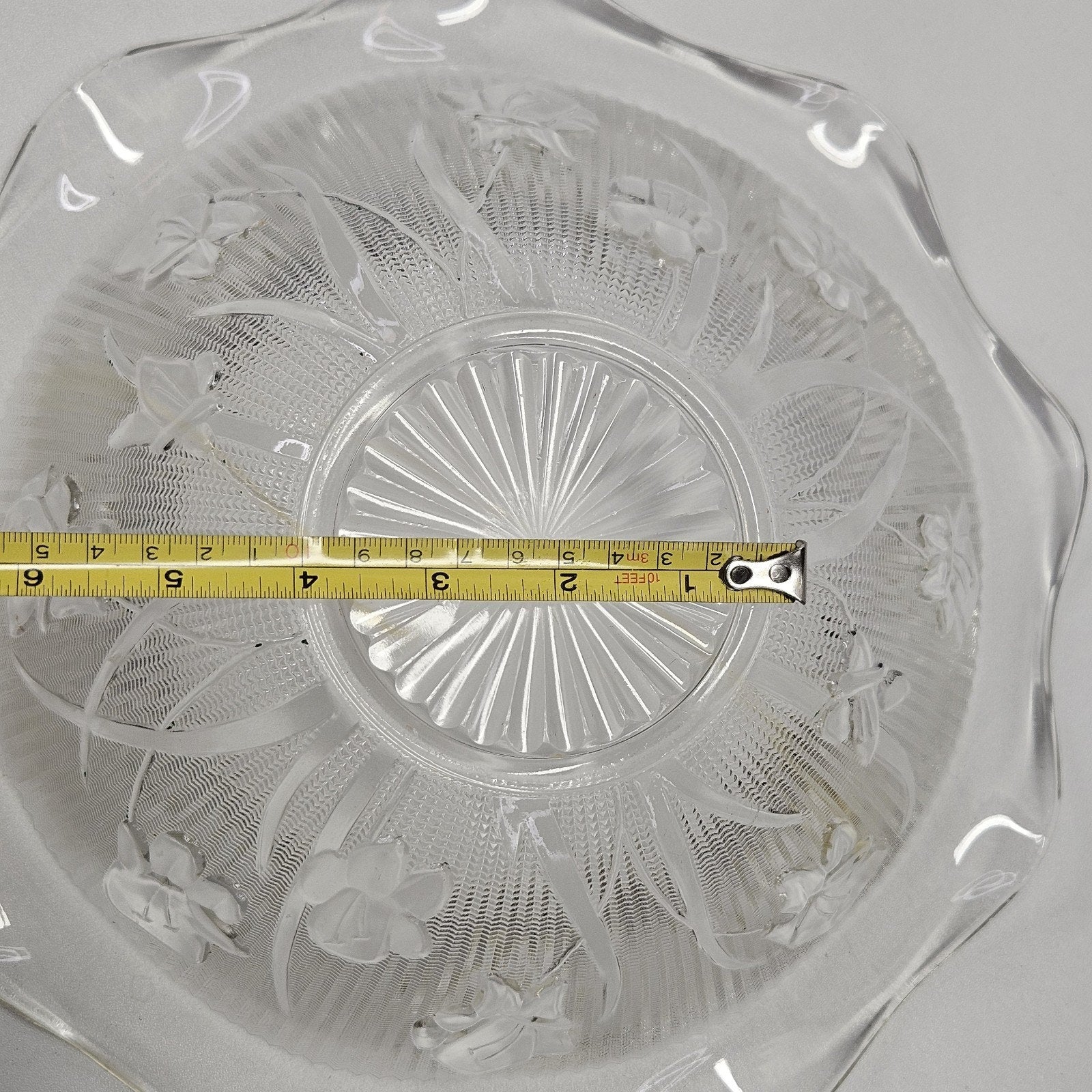 Vintage Iris and Herringbone Jeanette Glass Bowl Fluted Edge Retro Clear Glass