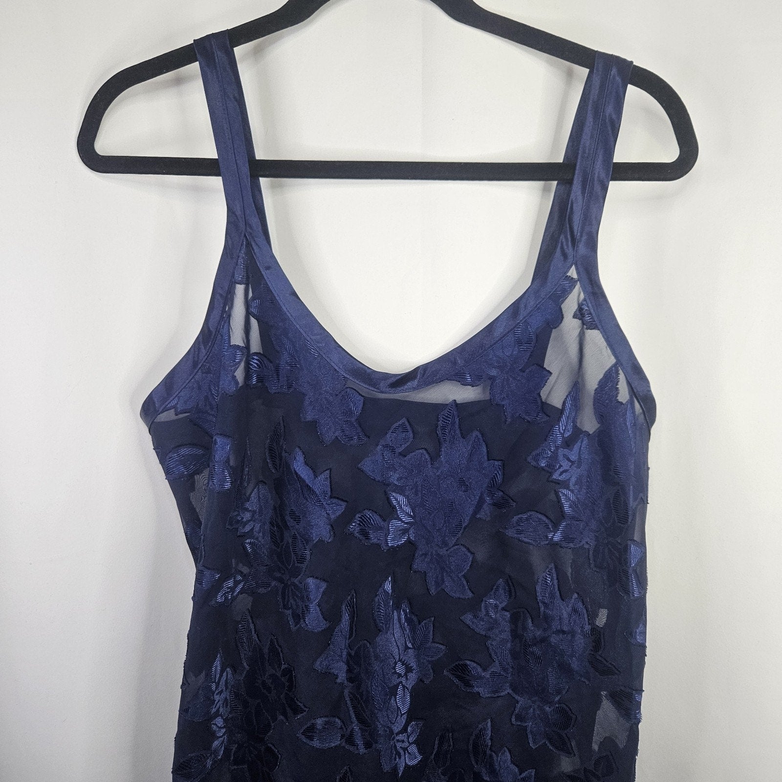 Vtg 90s Angelique Semi Sheer Slip Dress Blue Large Nightgown Lingerie Floral