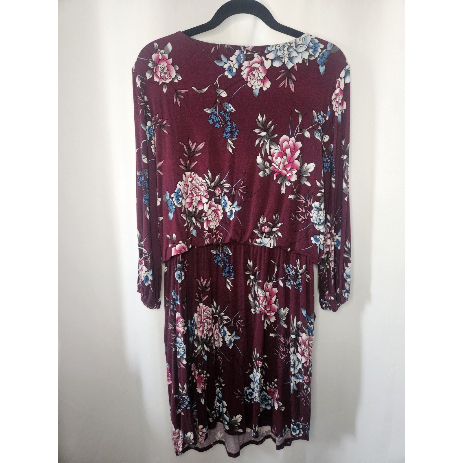 Apt 9 Floral Stretch Knit Boat Neck Fit Flare Dress Burgundy Size XL Pockets