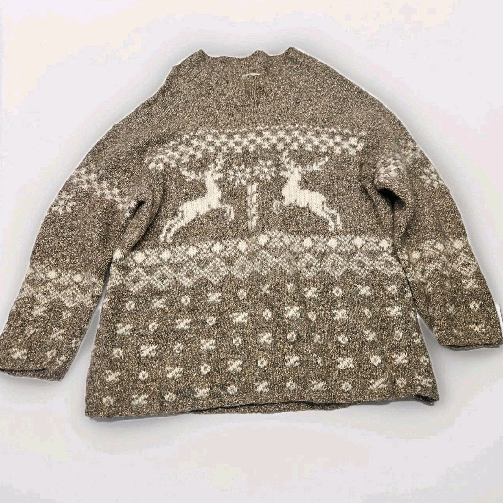 Vintage Skyr Wool Mohair Blend Sweater Lrg Reindeer Snowflakes Ski Snow Winter