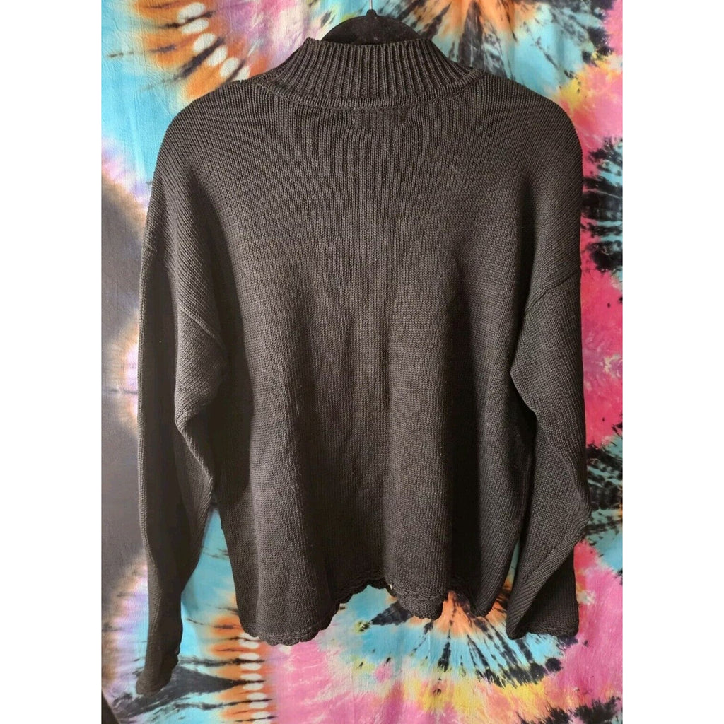 Vintage Beldoch Popper Black Winter Christmas Sweater Gold Bead Snowflake Large