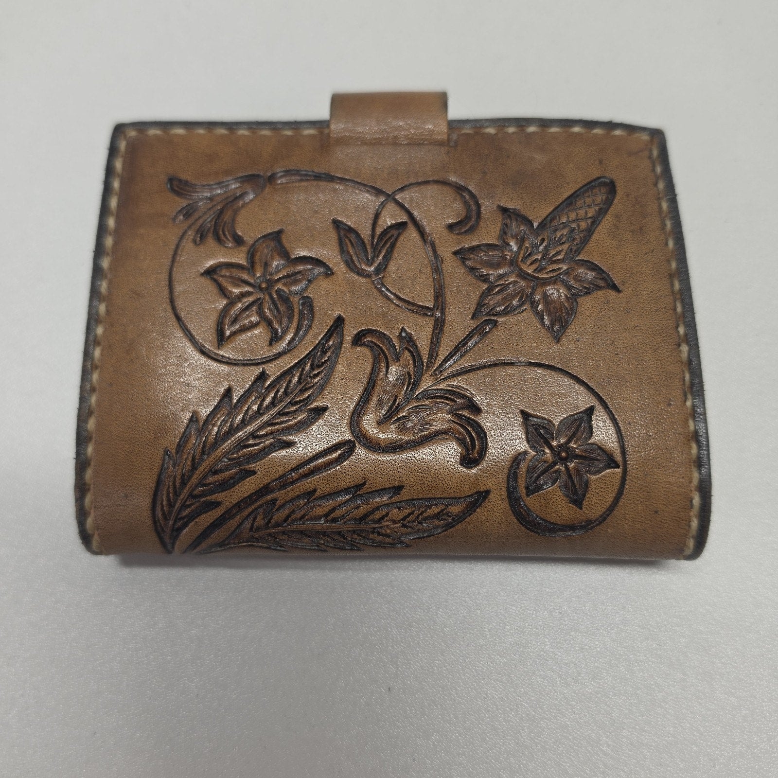 Hand Tooled Full Grain Leather Men’s Wallet Bifold Handmade Western Floral