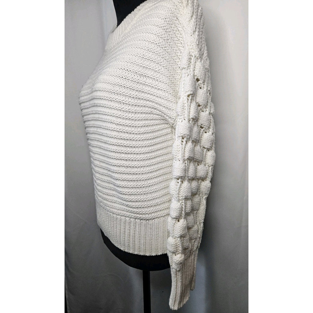 Elodie Bubble Sleeve Chunky Knit Sweater Off White Womens Small Boho Cottage