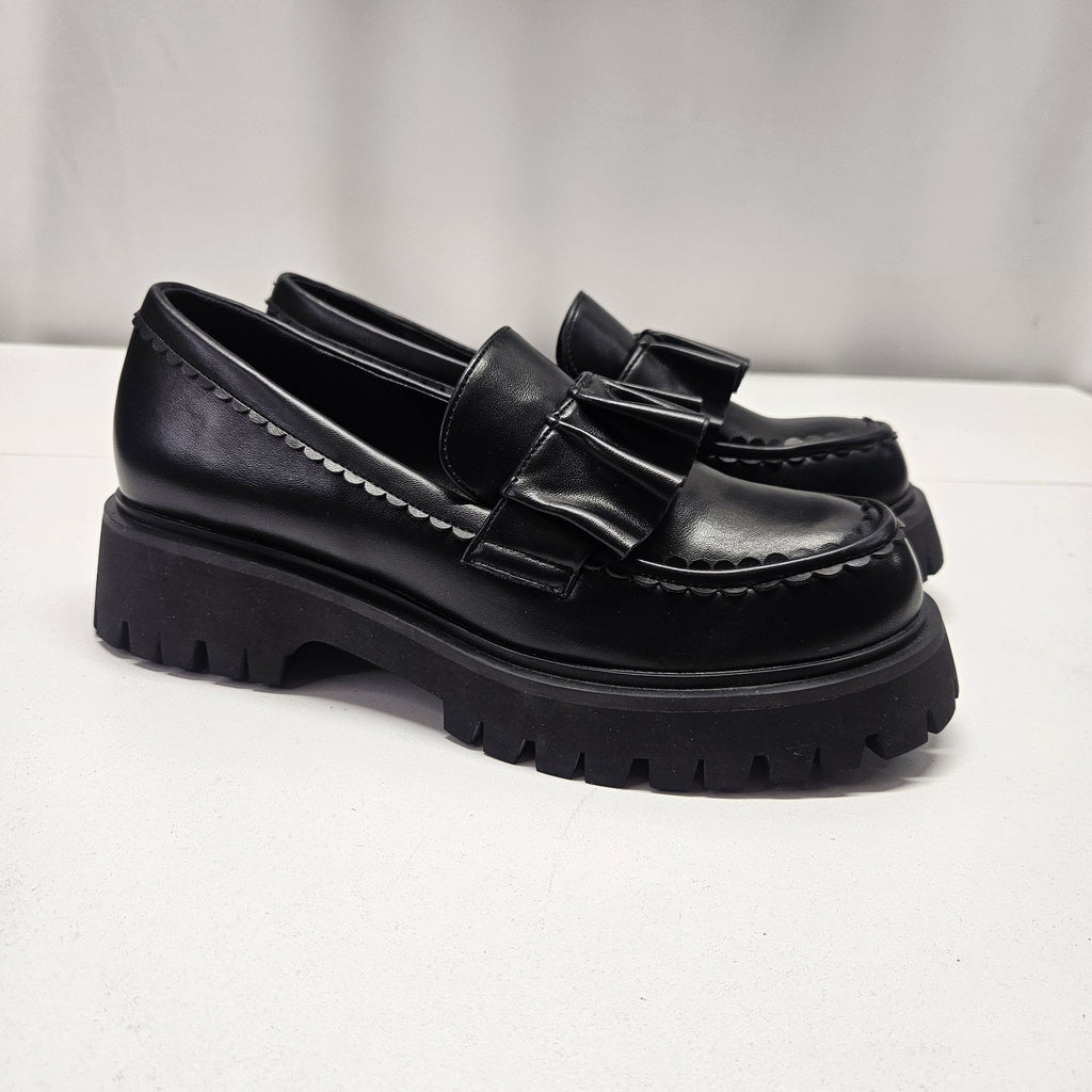 Koi Willow Ruffle Slip On Loafers Vegan Leather Black Sz 8 NWOT Box Goth Grunge