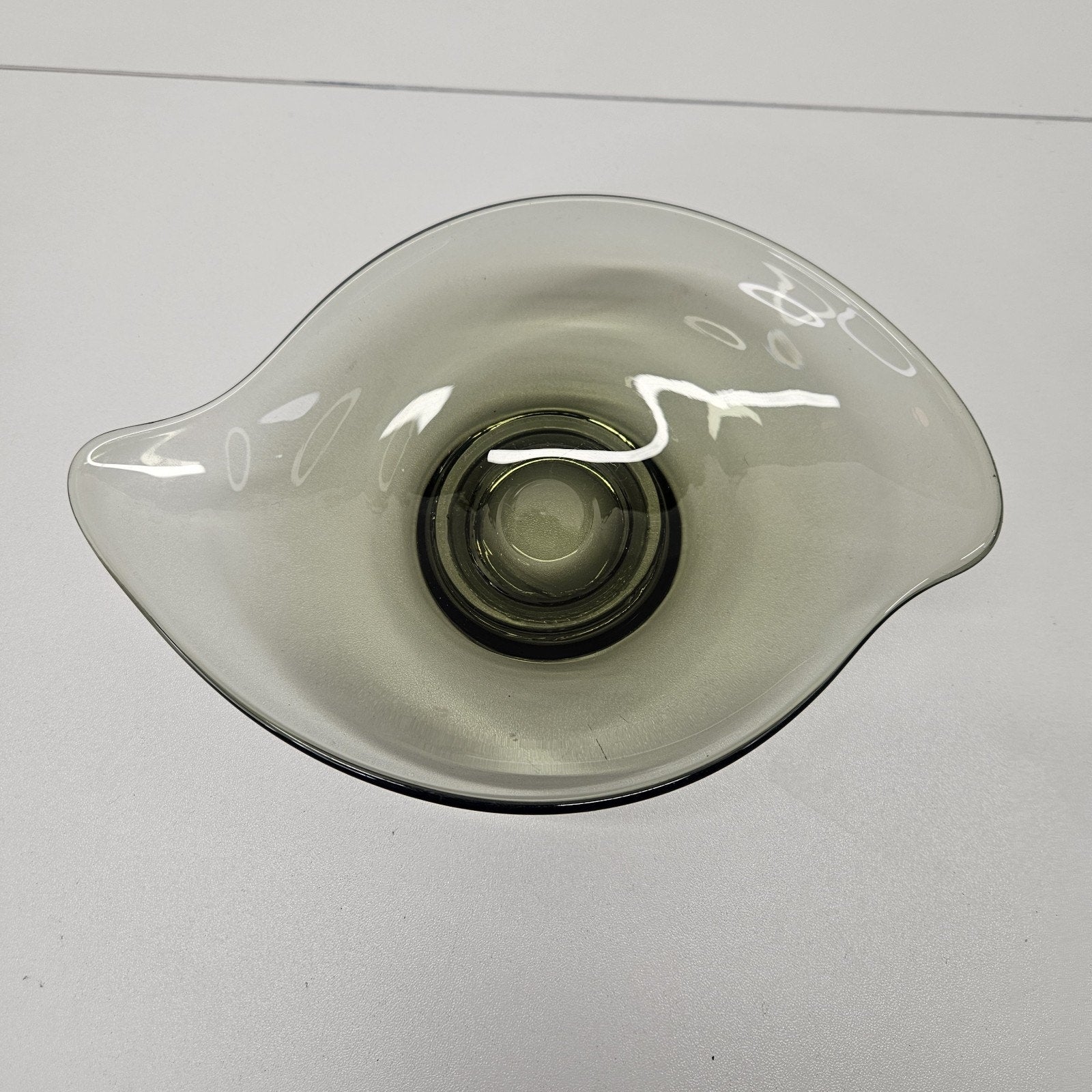 Vintage Viking Glass Epic 8" Oblong Smokey Grey Green Bonbon Dish/Bowl MCM