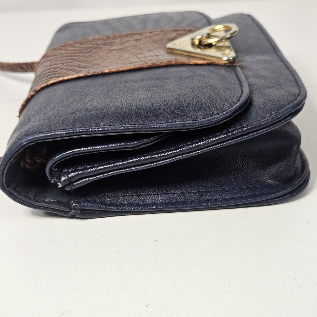 L'egent Navy Brown Faux Leather Purse Buckle Mini Shoulder Bag 90s Vintage