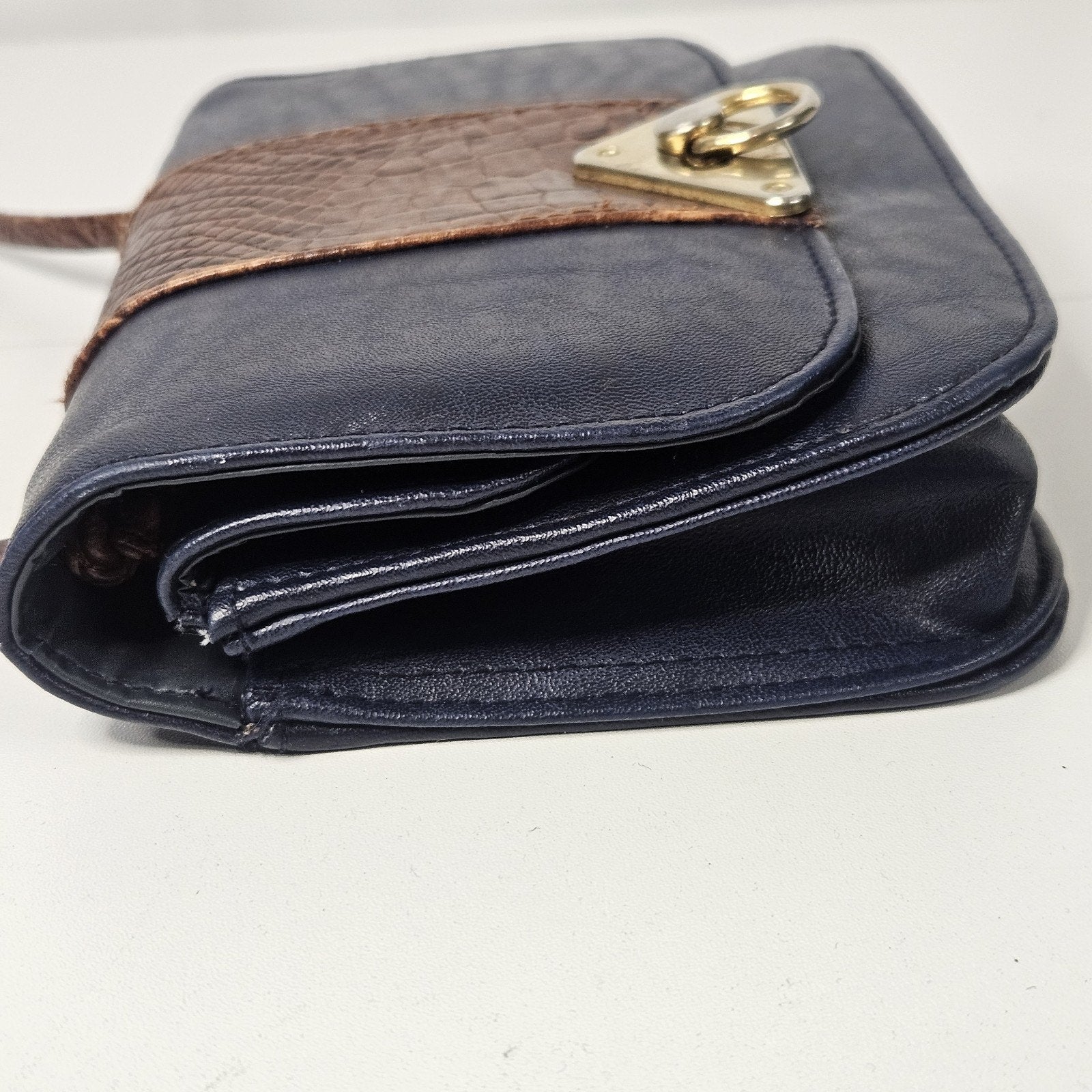 L'egent Navy Brown Faux Leather Purse Buckle Mini Shoulder Bag 90s Vintage