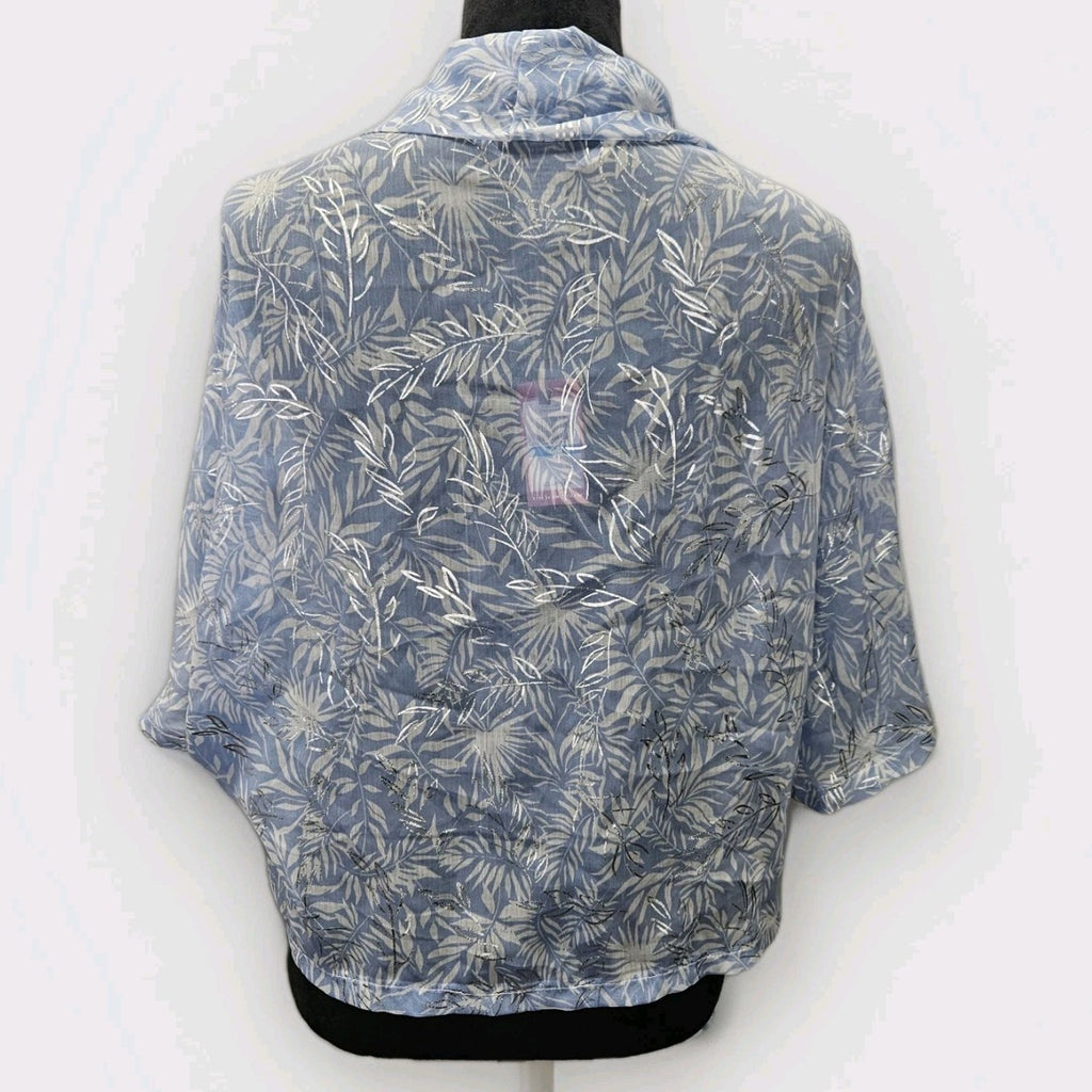 Vince Camuto Kimono Top Tropical Print Sheer Kimono Jacket Tie Waist Blue NWT OS