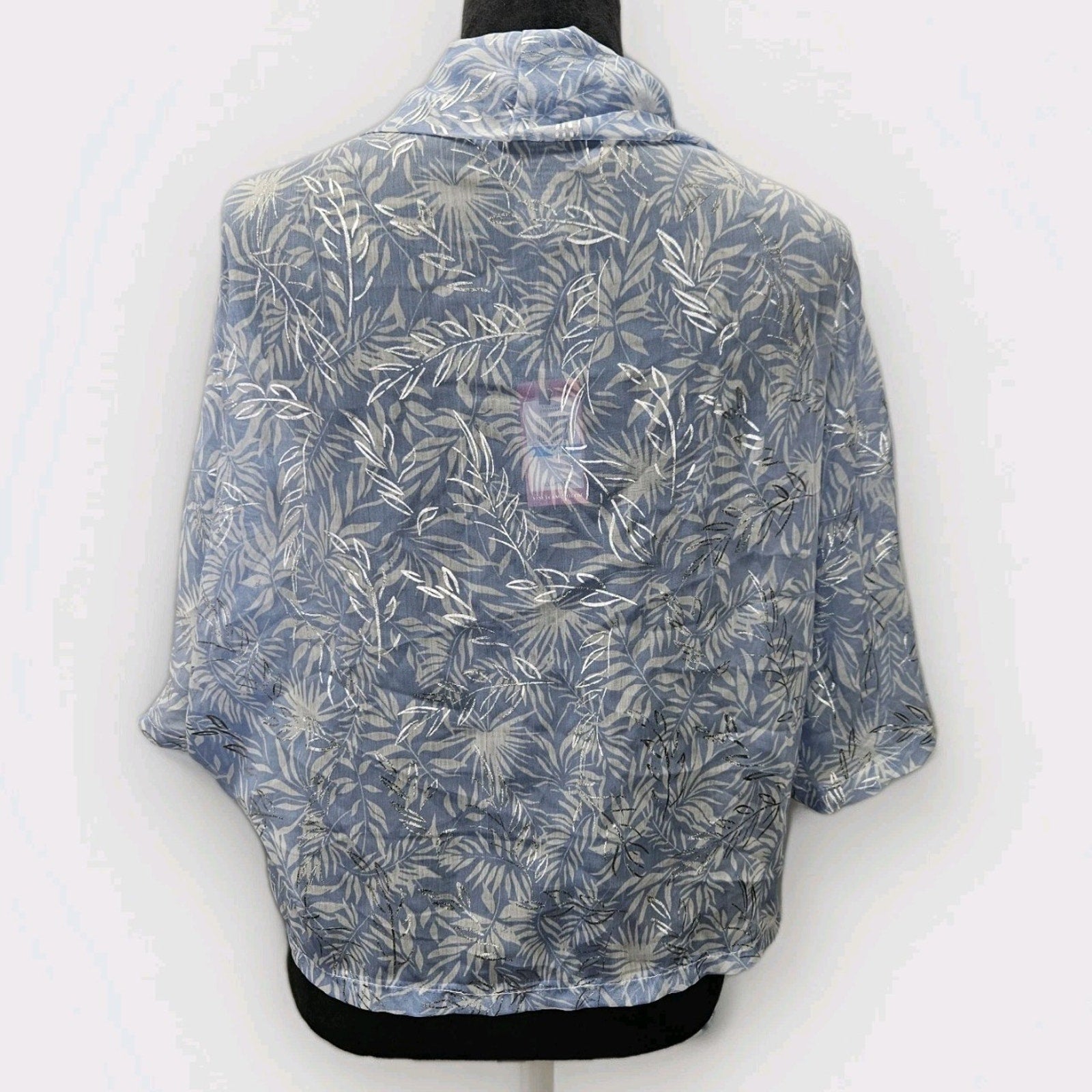 Vince Camuto Kimono Top Tropical Print Sheer Kimono Jacket Tie Waist Blue NWT OS