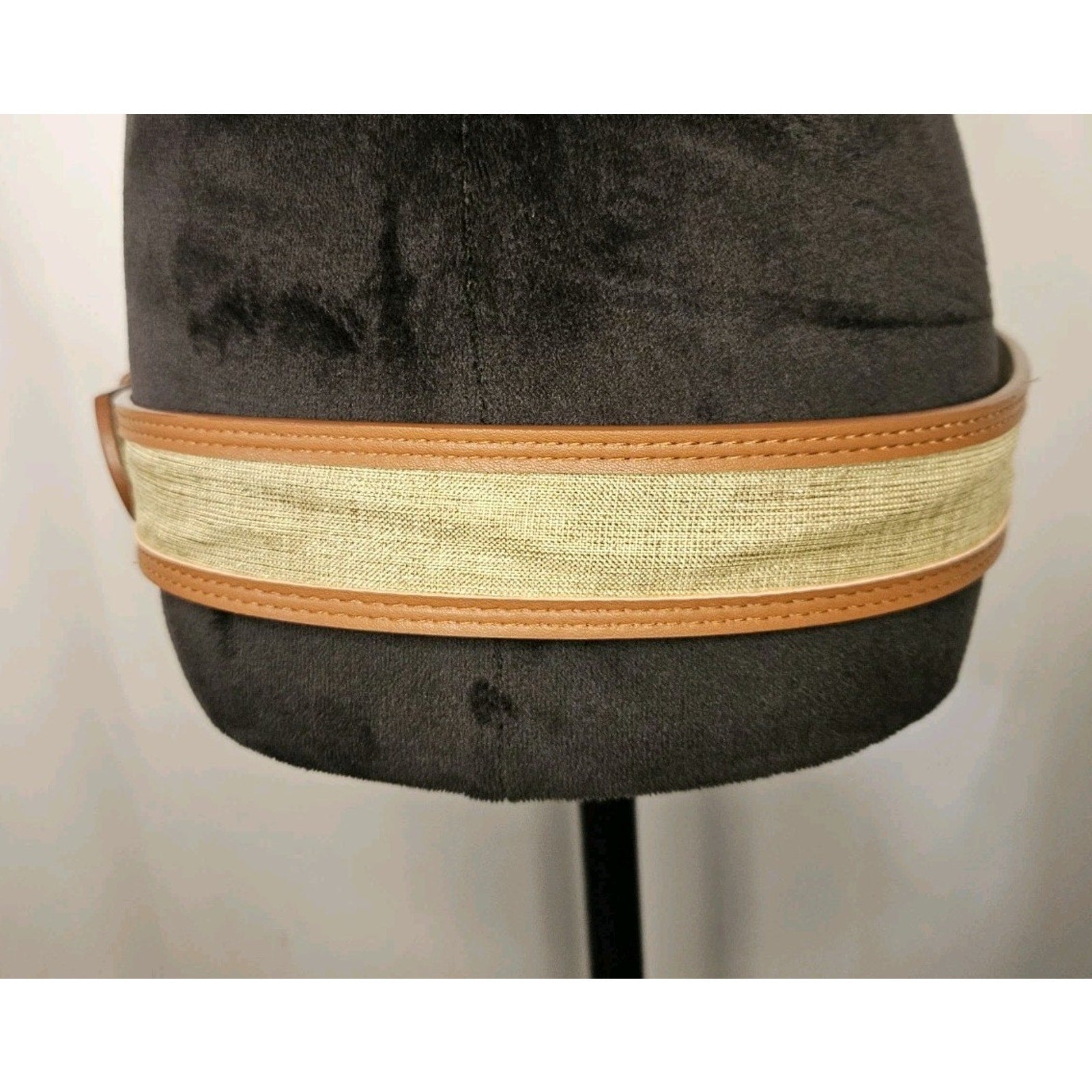 Nwt Steve Madden Faux Leather Gold Canvas Cognac Womens Belt XL 39" 1.75"