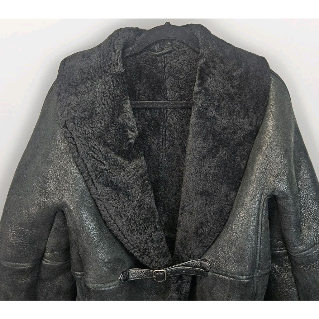 Vintage Leon Max Black Shearling Short Coat Open Short Jacket Womens M/L Y2K