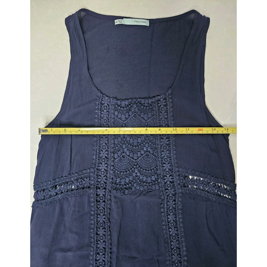 Navy Blue Tank Top Women's Size XS Front Lace Detail Shirt Maurice's