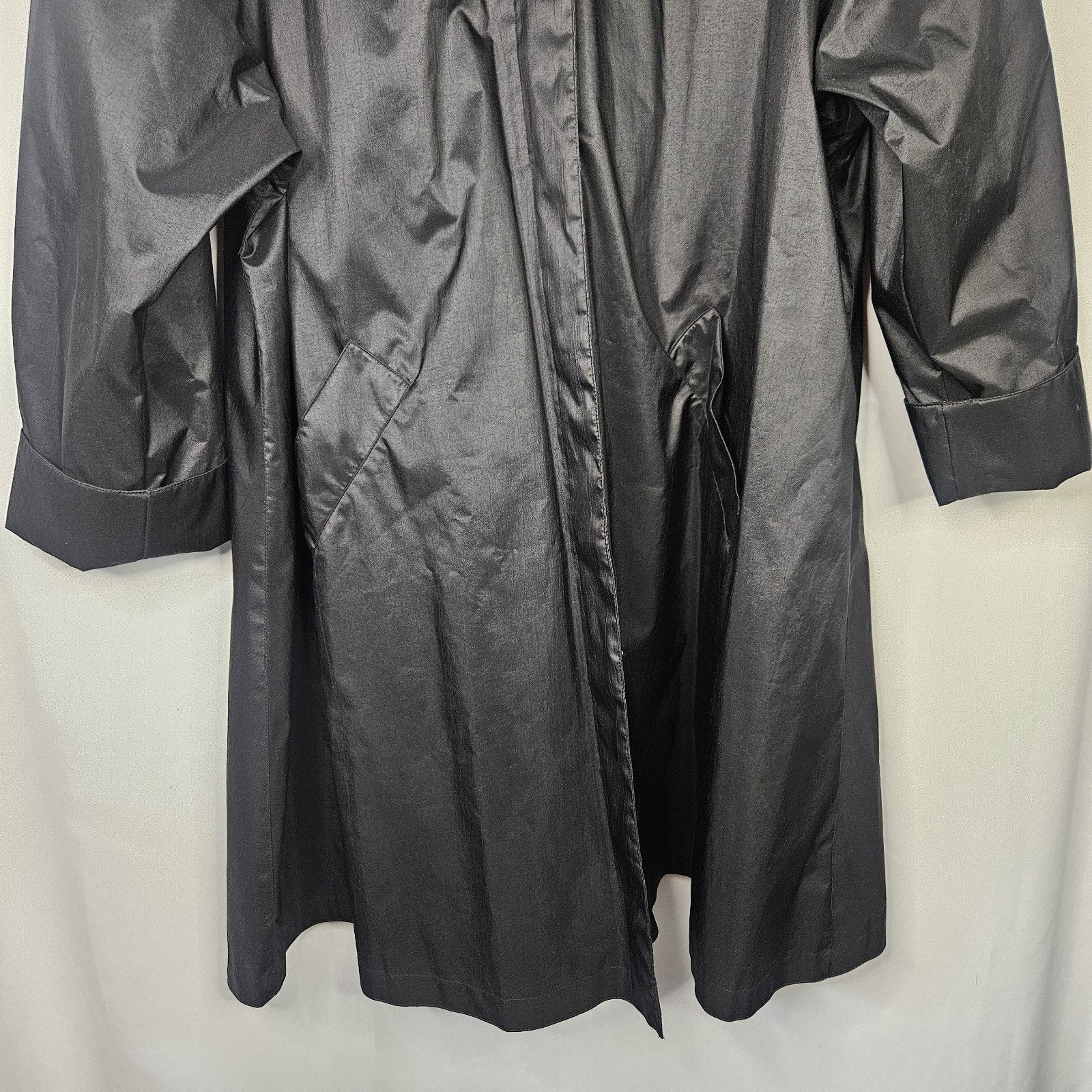 80s Trench Coat British Mist Women's Black Lined Trench Raincoat Jacket XL 16