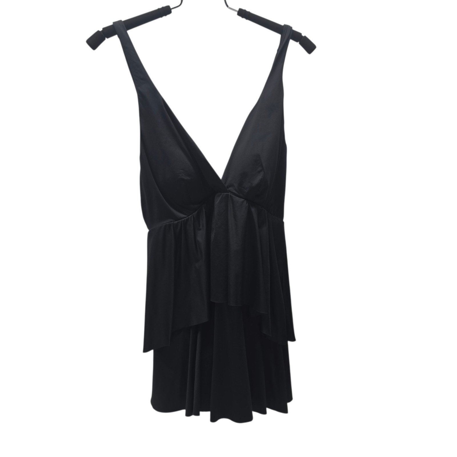Vtg Miraclesuit One Piece Swimsuit Black Tiered Ruffle Swimdress Large Beach