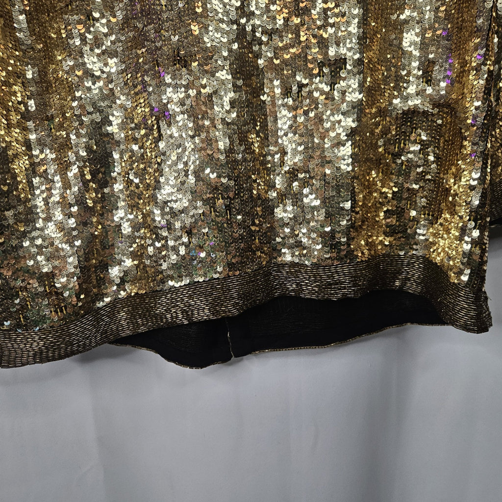 Vtg 80s Silk Gold Sequin Beaded Blazer Disco Glam Women Evening Jacket Festival
