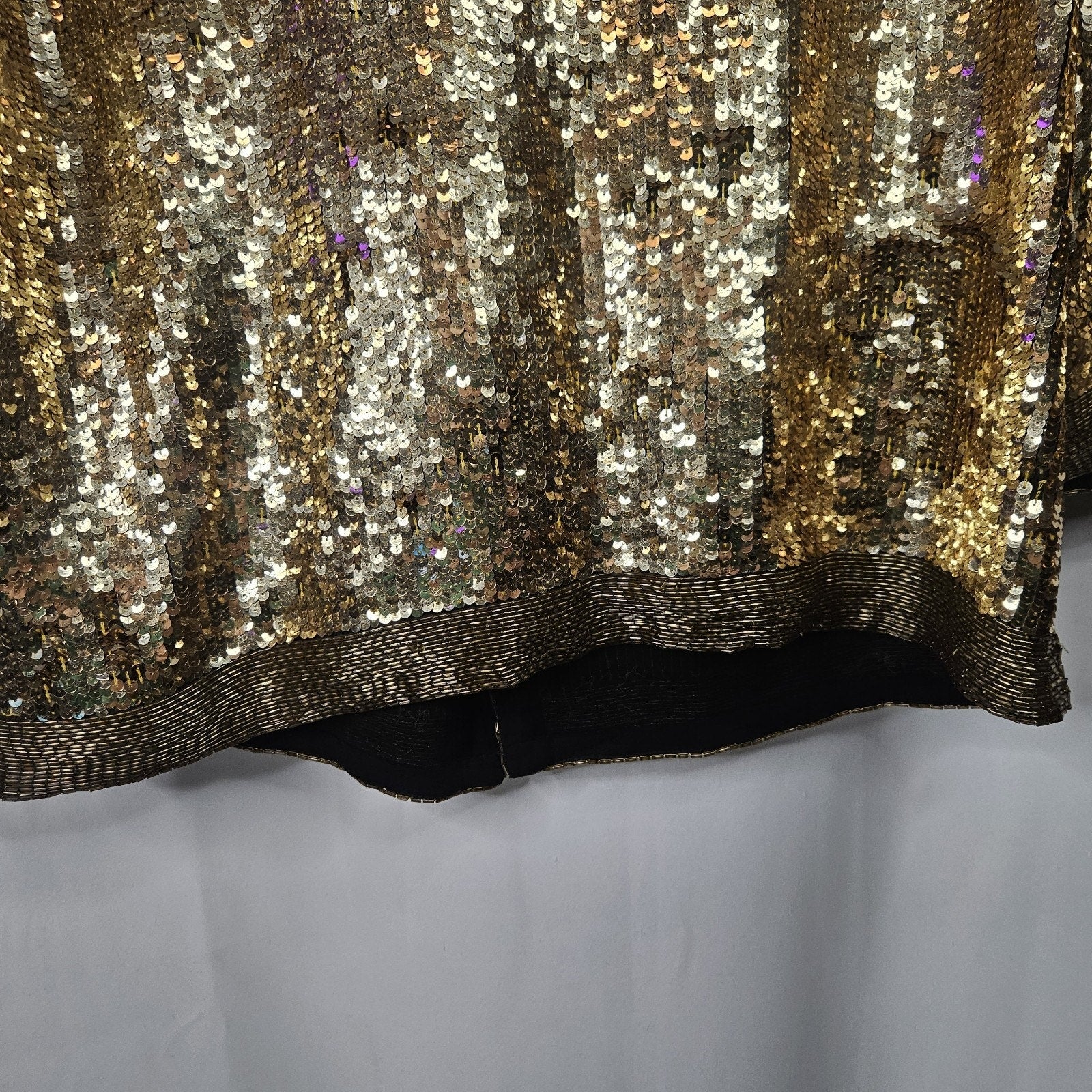 Vtg 80s Silk Gold Sequin Beaded Blazer Disco Glam Women Evening Jacket Festival