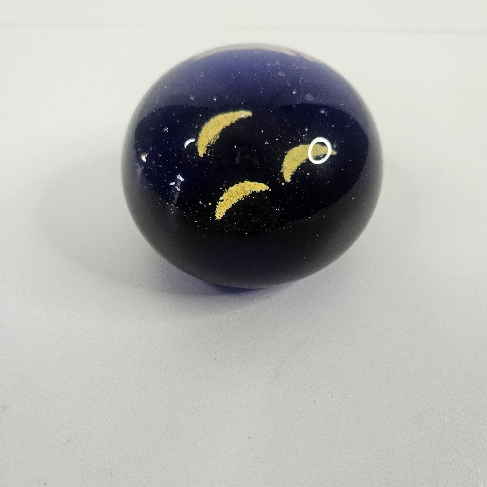 Vintage Mid-Century Yellow Blue Clear Bubbles Elliptic Sphere Face Paperweight