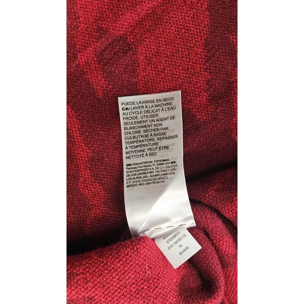 Chico’s Zip Back Mock Neck Red Knit Sweater Classic Fit 3/4 Sleeves Size 3 XL