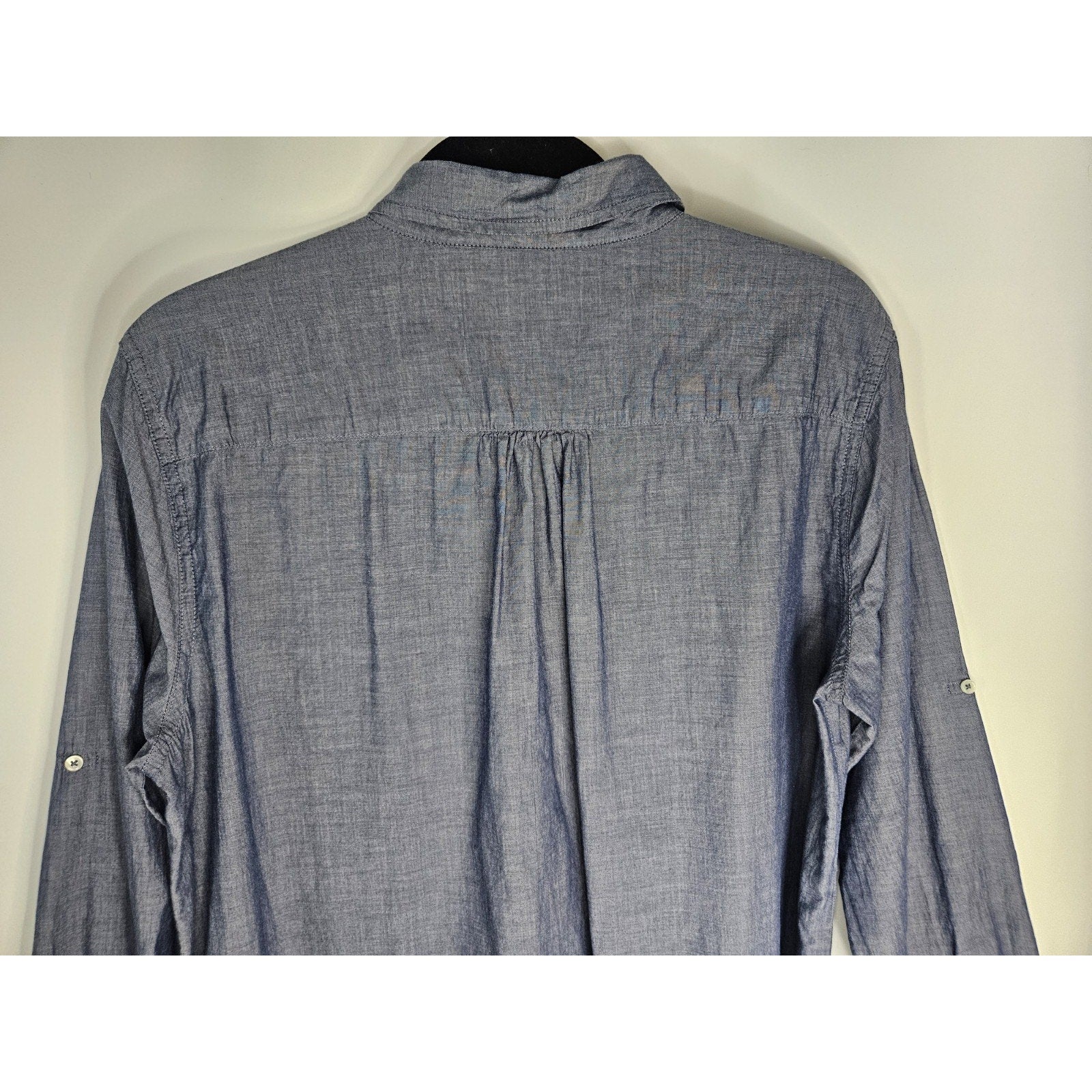 J.CREW 100% Cotton 1/2 Button Down popover shirt Long Tunic blue Sz Large 596A