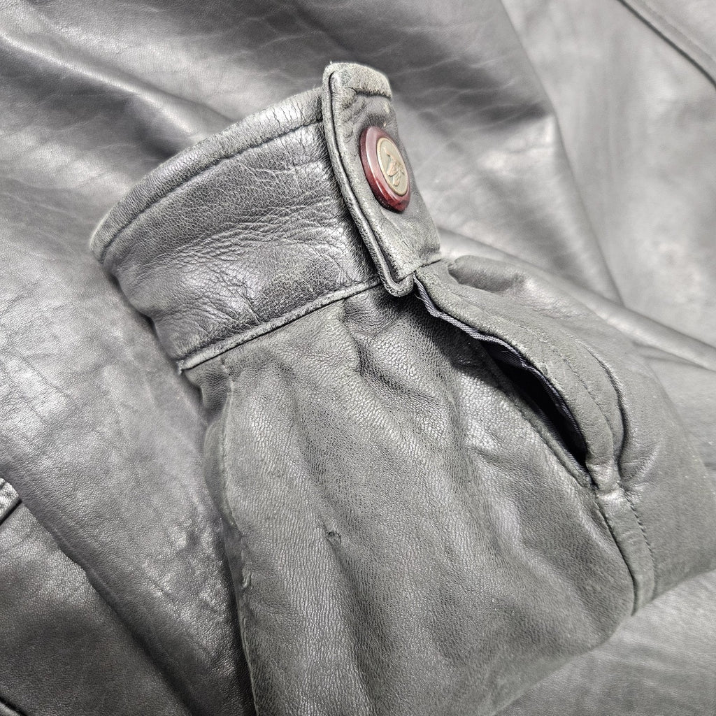 Vintage Tuskany Italian Leather Jacket Black Midi Coat Men's Large