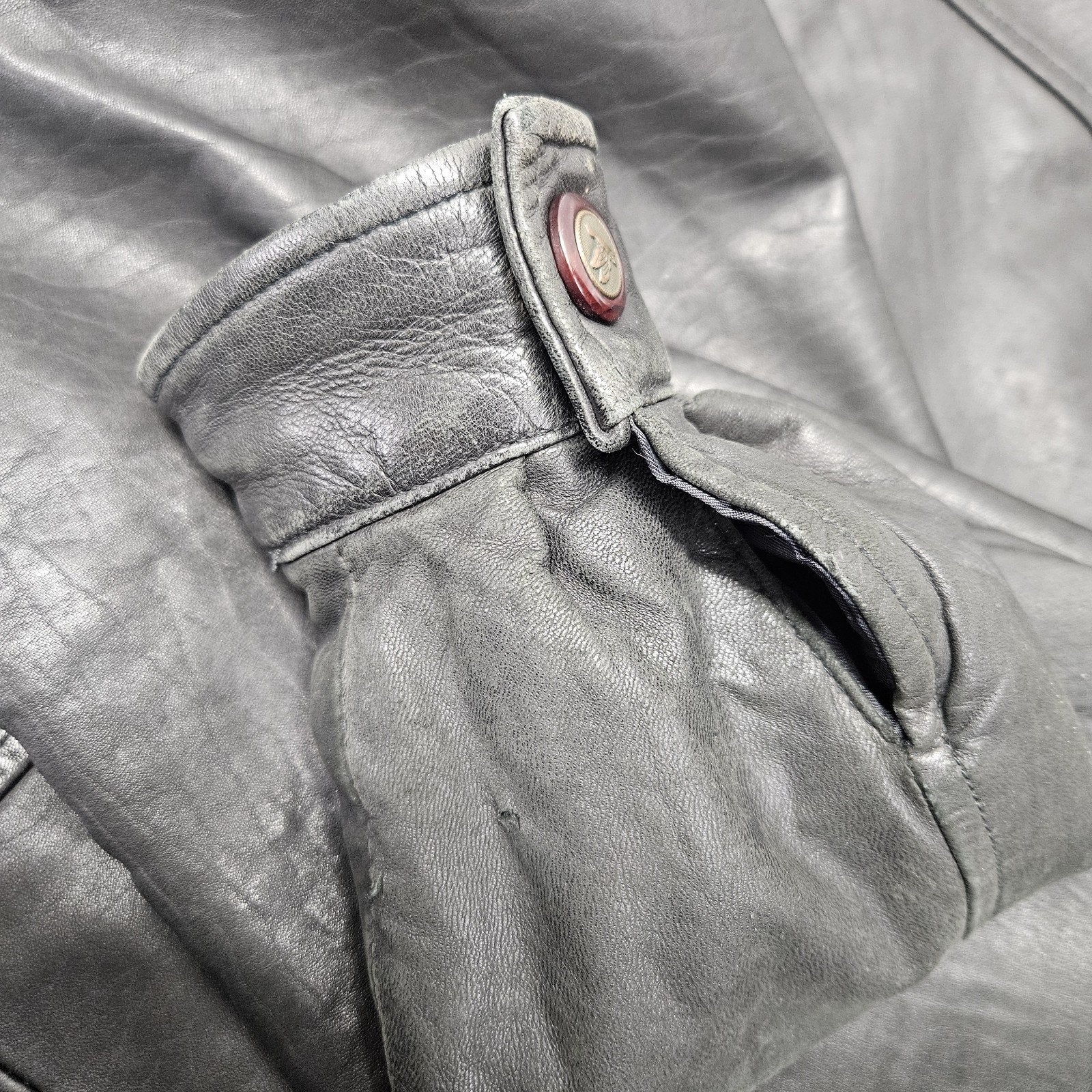 Vintage Tuskany Italian Leather Jacket Black Midi Coat Men's Large