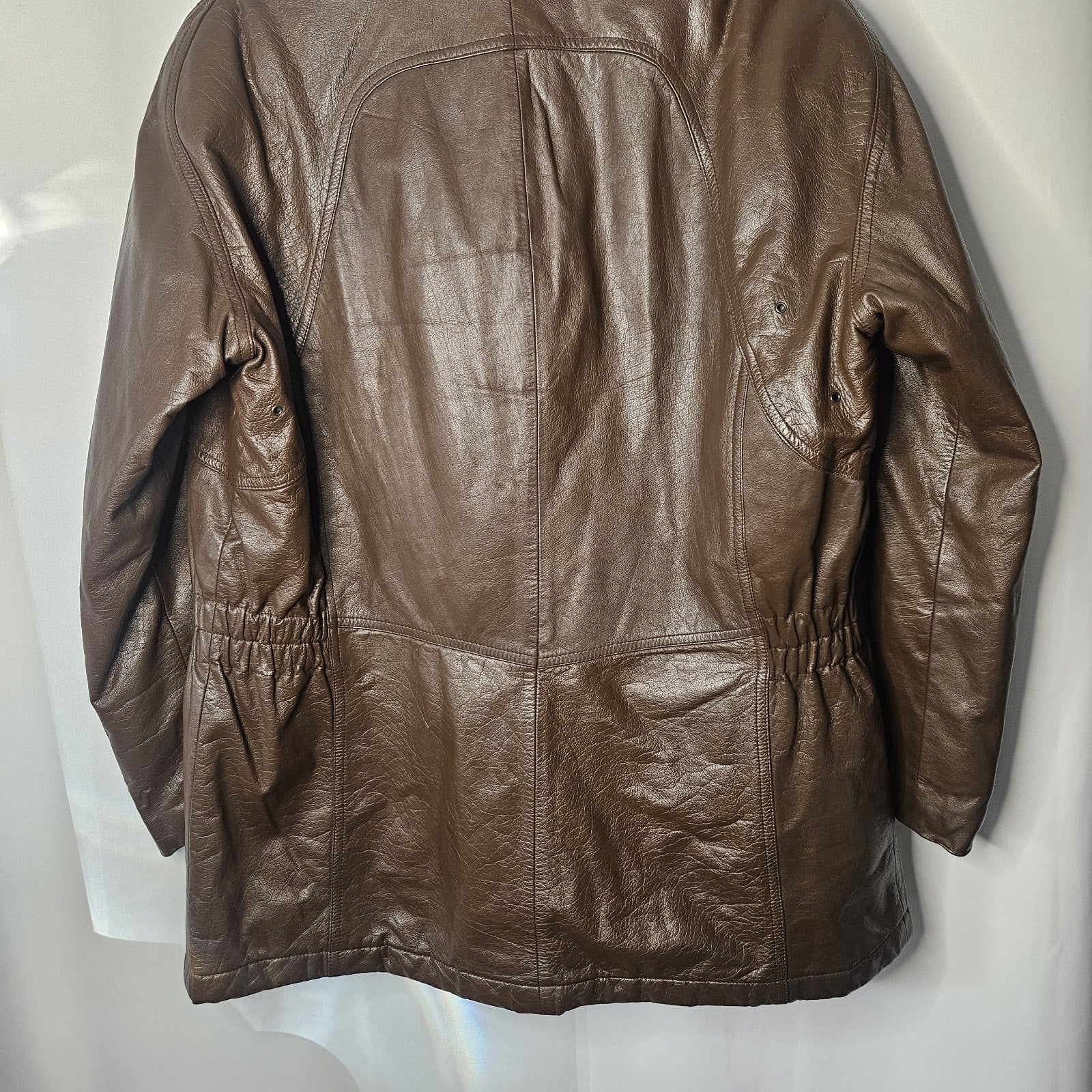 Nino Cerruti Sport Brown Leather Parka Brown Sz Large Asymmetrical Collared Vtg