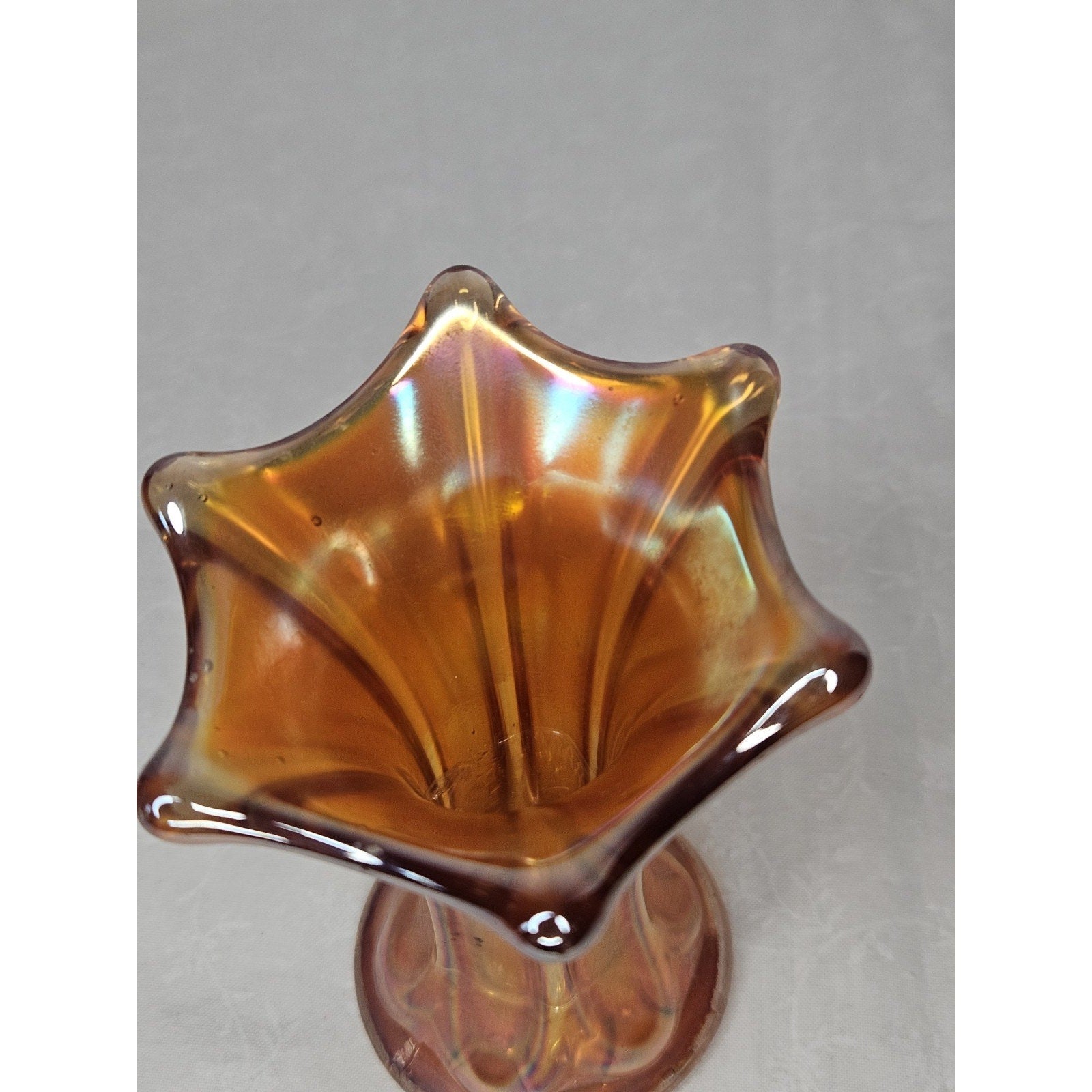 Vintage Amber Imperial Morning Glory Miniature Vase 5" Carnival Glass Orange