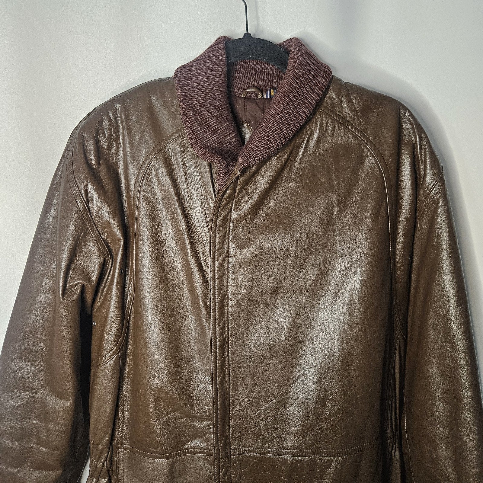 Nino Cerruti Sport Brown Leather Parka Brown Sz Large Asymmetrical Collared Vtg